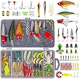 Fishing Lures Kit for Freshwater Bait Tackle Kit for Bass Trout Salmon Fishing Accessories Tackle Box Including Spoon Lures Soft Plastic Worms Gifts for Men