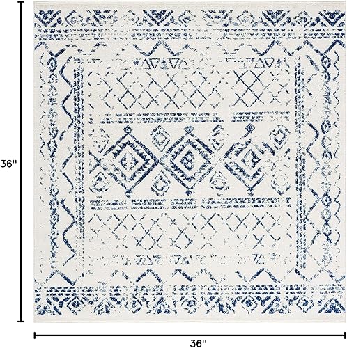 Miniatura 2 de SAFAVIEH colección Tulum - Alfombra cuadrada, 3 pies, marfil y azul marino, diseño marroquí, bohemio y desgastado, no desprende pelusa (TUL268C)