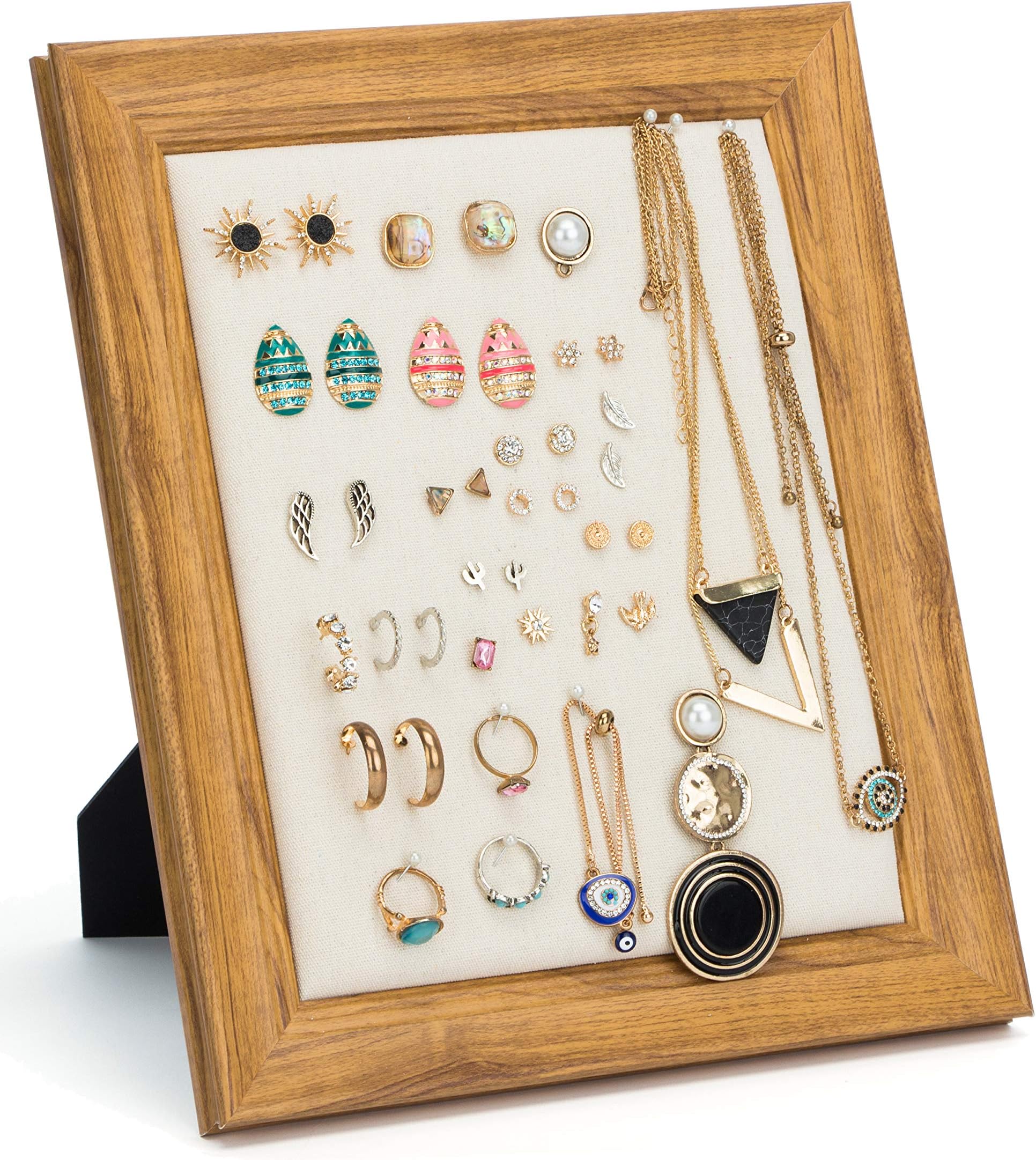 MICOM Earrings Display Holder Vintage Jewelry Frame Linen Pad Jewelry Display Organizer with 40 Pcs Pearl Pins Large MI80726-A