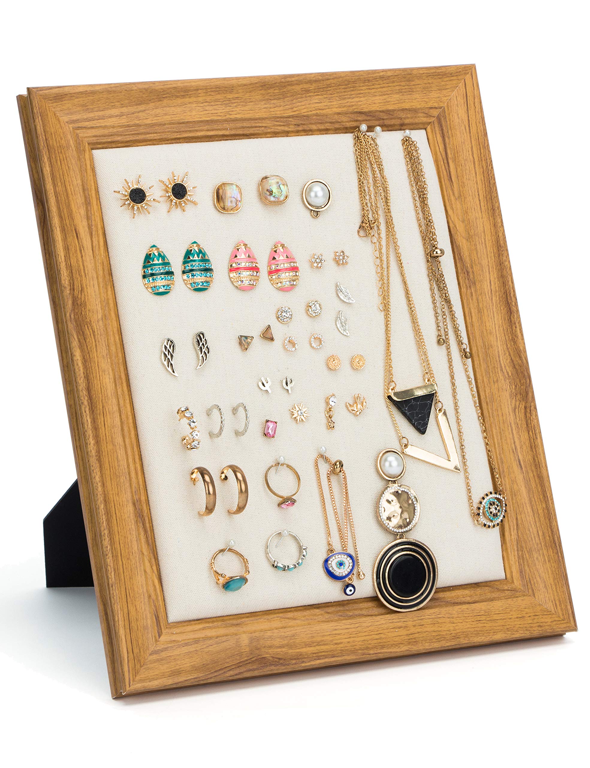 MICOM Earrings Display Holder Vintage Jewelry Frame Linen Pad Jewelry Display Organizer with 40 Pcs Pearl Pins Large MI80726-A