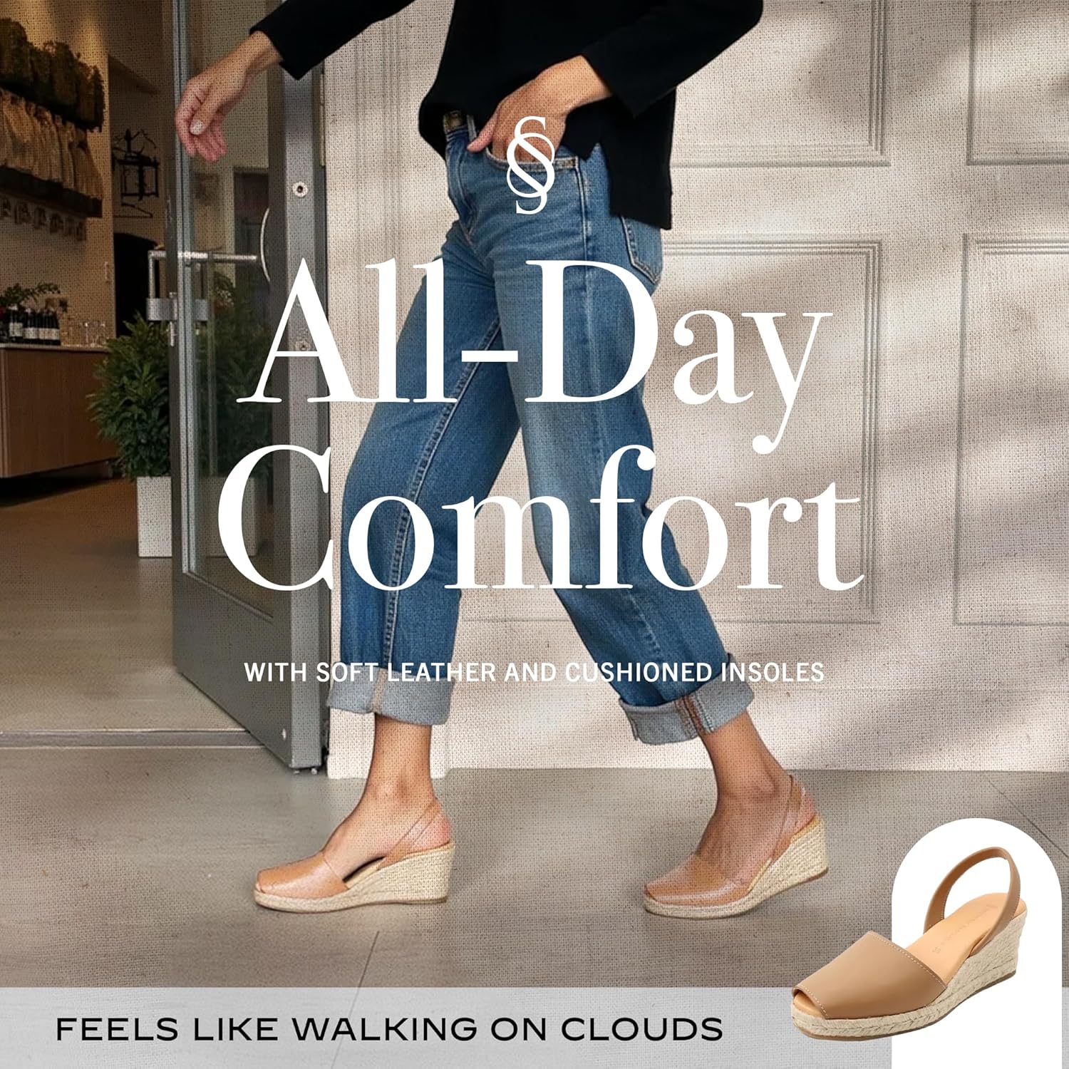 Espadrilles Wedges for Women, Dressy Soft Leather Peep Toe Womens Espadrille Sandals, Comfortable Casual Summer Slip On