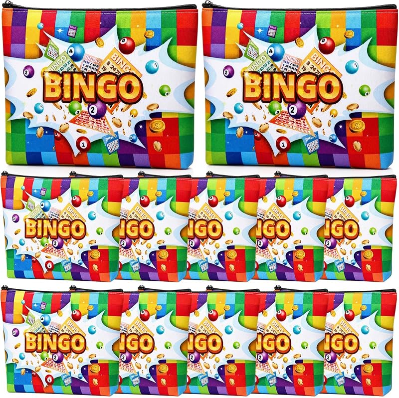 SilTriangle Necessaires de Algodão com Zíper, Estampa Lúdica de Bingo, Pacote com 12
