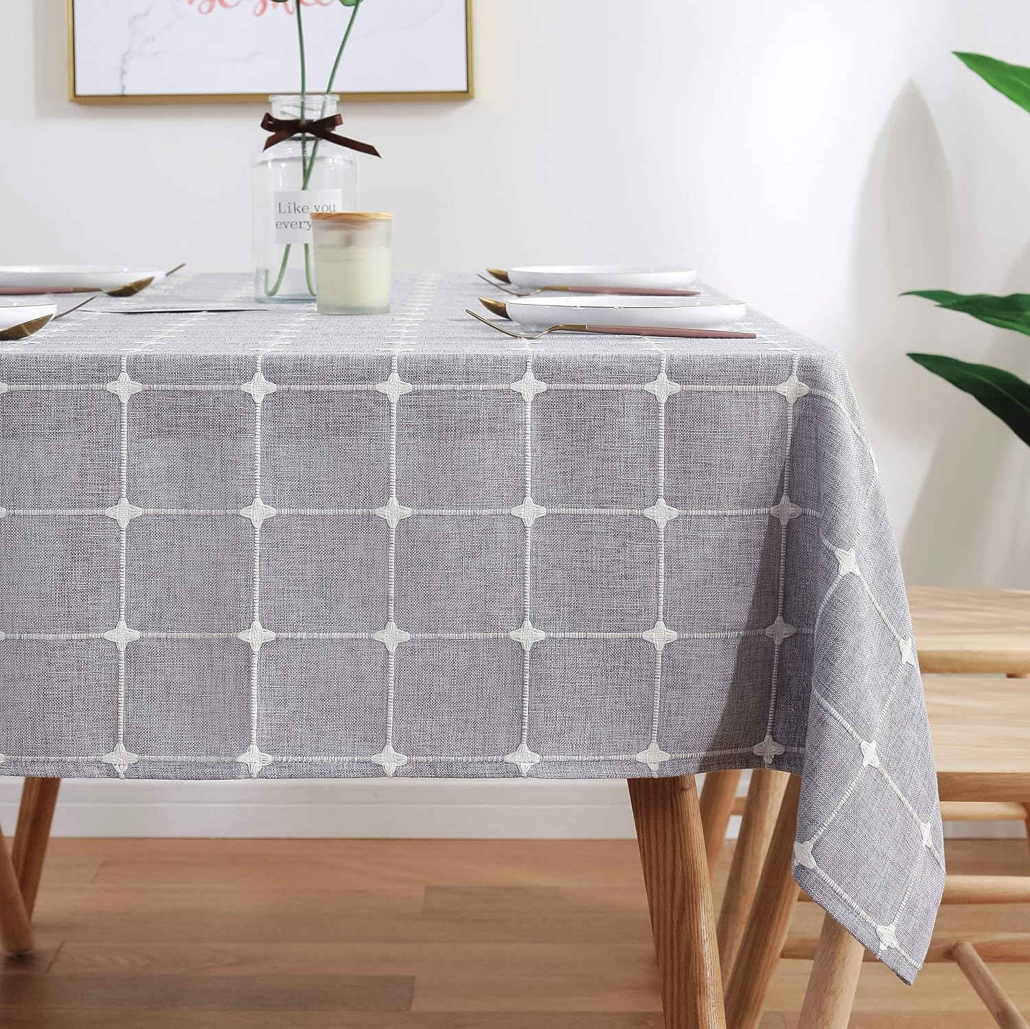 AmHoo Checkered Tablecloth Rectangle Heavy Weight Plaid Gingham Table Cover for Kitchen Dinning Tables Tabletop Decoration 54 x 104 Inch Gray