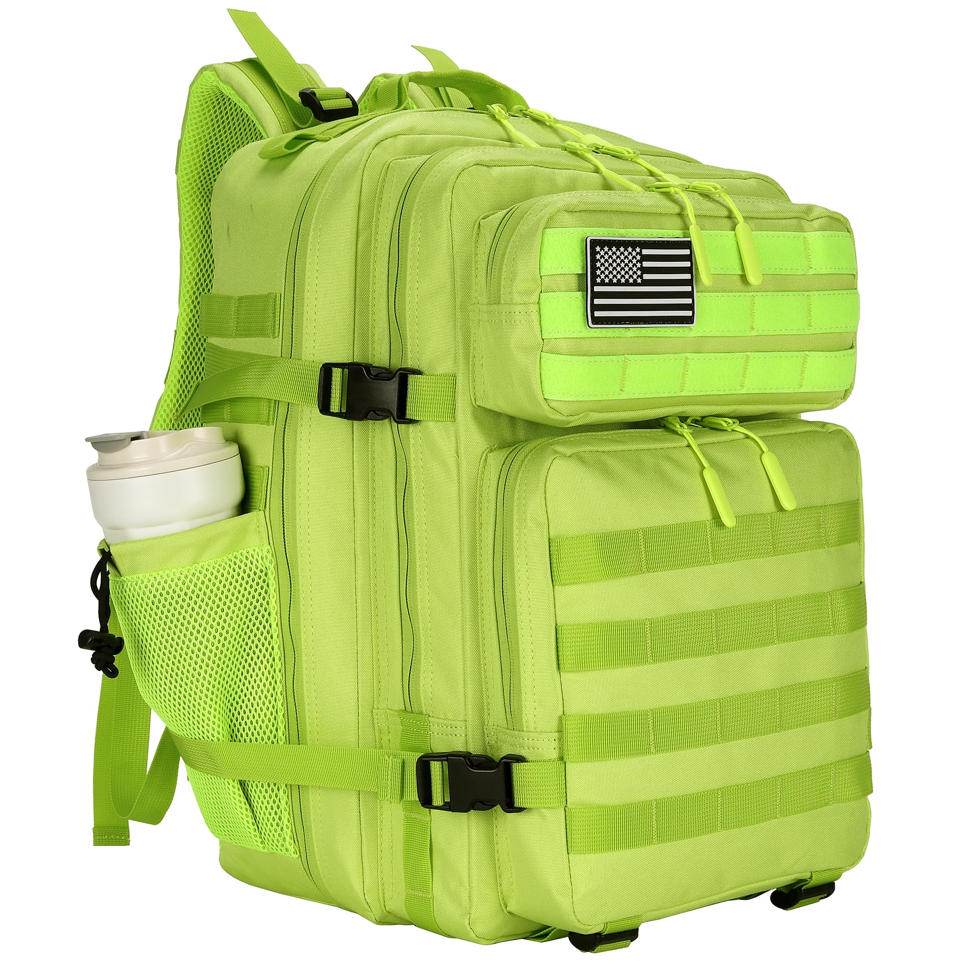 Lovelinks21 45L Tactical Assault Backpack 3 day assault pack with Molle Waterproof backpack Rucksack for Tactical Backpacks, Fluorescent Green, L, Backpack