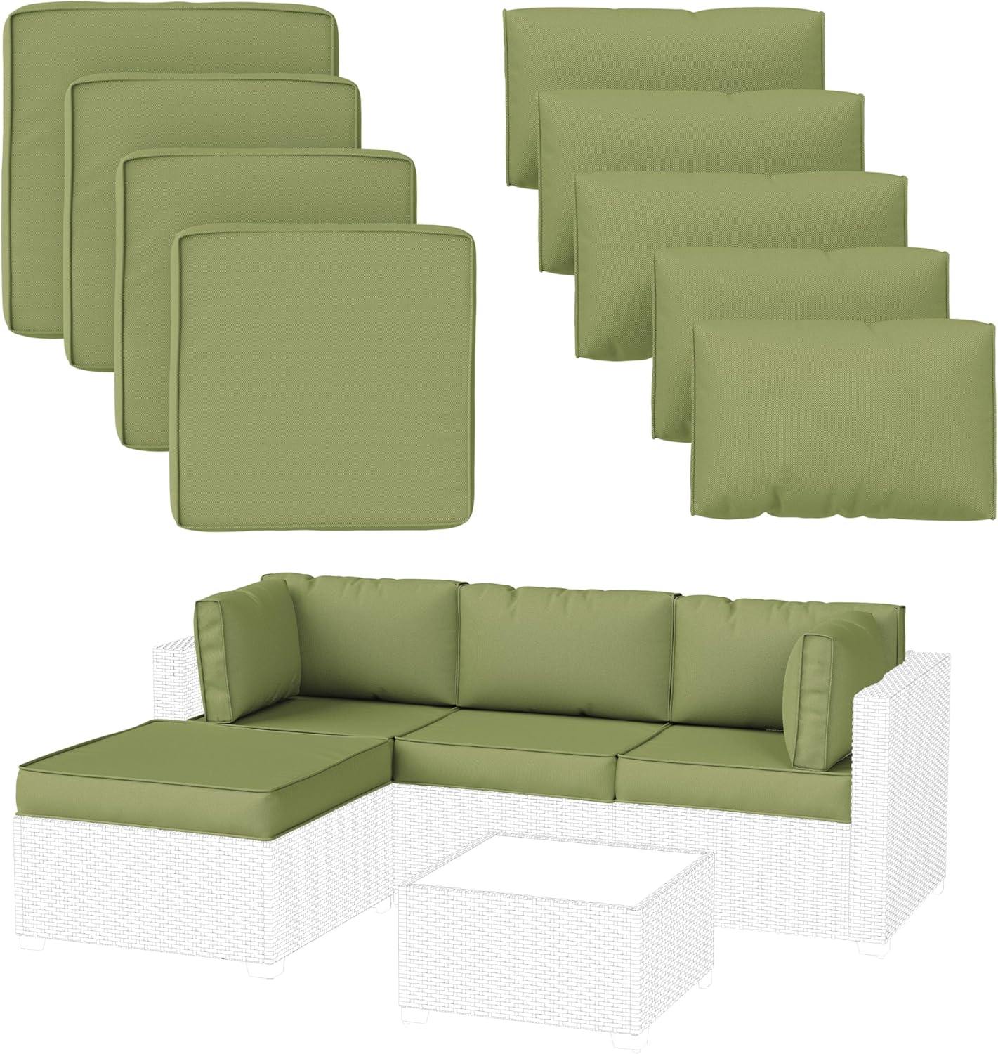 9 Pack Patio Cushion Covers Outdoor Furniture Cushion Slipcovers Replacement Waterproof with Zipper for 5 Pcs Patio Furniture Set, Covers Only, Sand