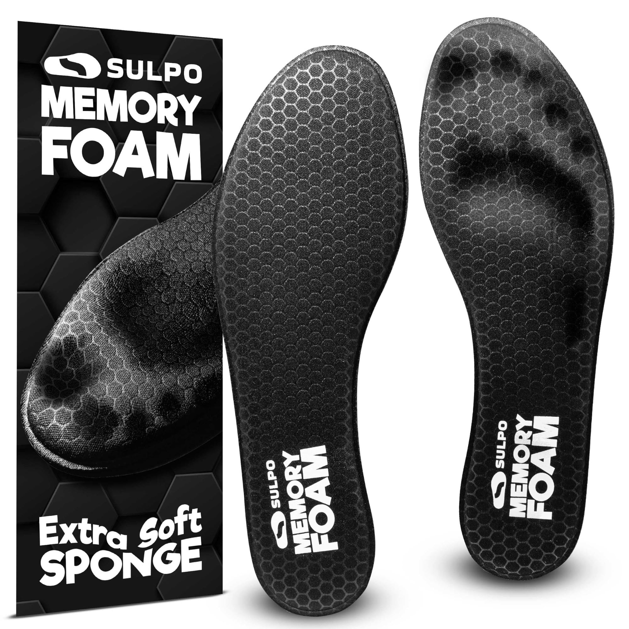 SULPO Wkładki z Pianki Memory Foam - Miękkie, Komfortowe i Cienkie Wkładki Dla Mężczyzn i Kobiet do Sneakerów i Butów Sportowych, Wspierające Komfort Stóp i Dopasowanie Rozmiar 44