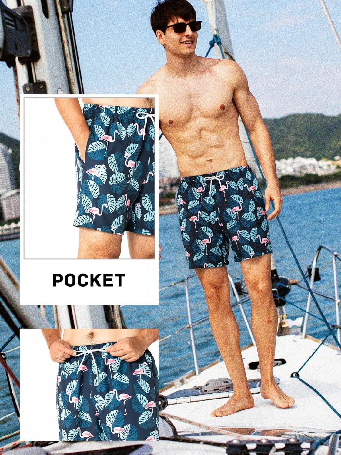 BRISIRA Mens Swim Trunks 5 Inch Compression Liner Beach Swim Shorts Bathing Suit Quick Dry 4-Way Stretch Pockets