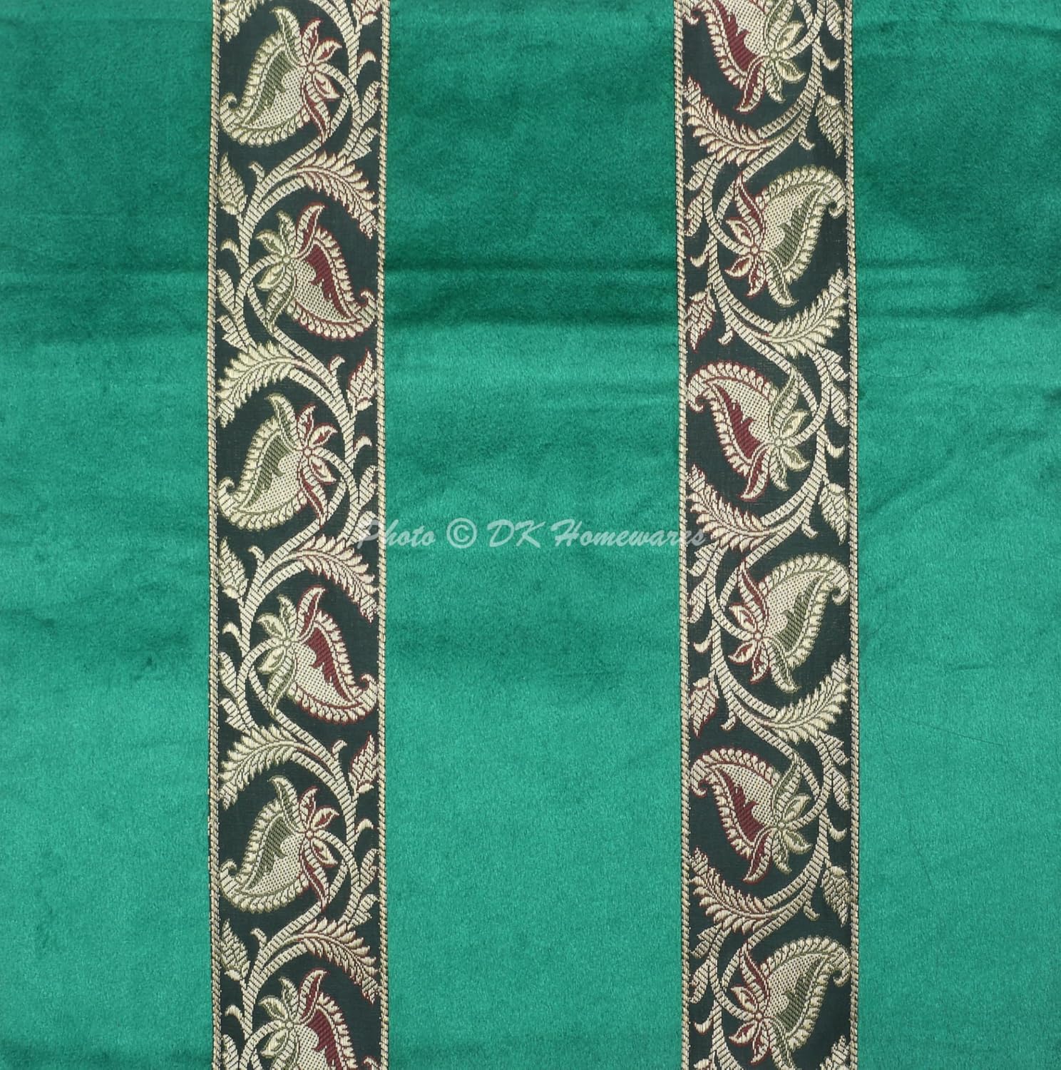 Decorative Throw Pillowcases 16 x 16 Inch Velvet Brocade Jacquard Indian Square Floral Cushion Covers (Size - 40x40 cm ; Color: Dark Green) - Set of 4 Pcs (Cover Only)