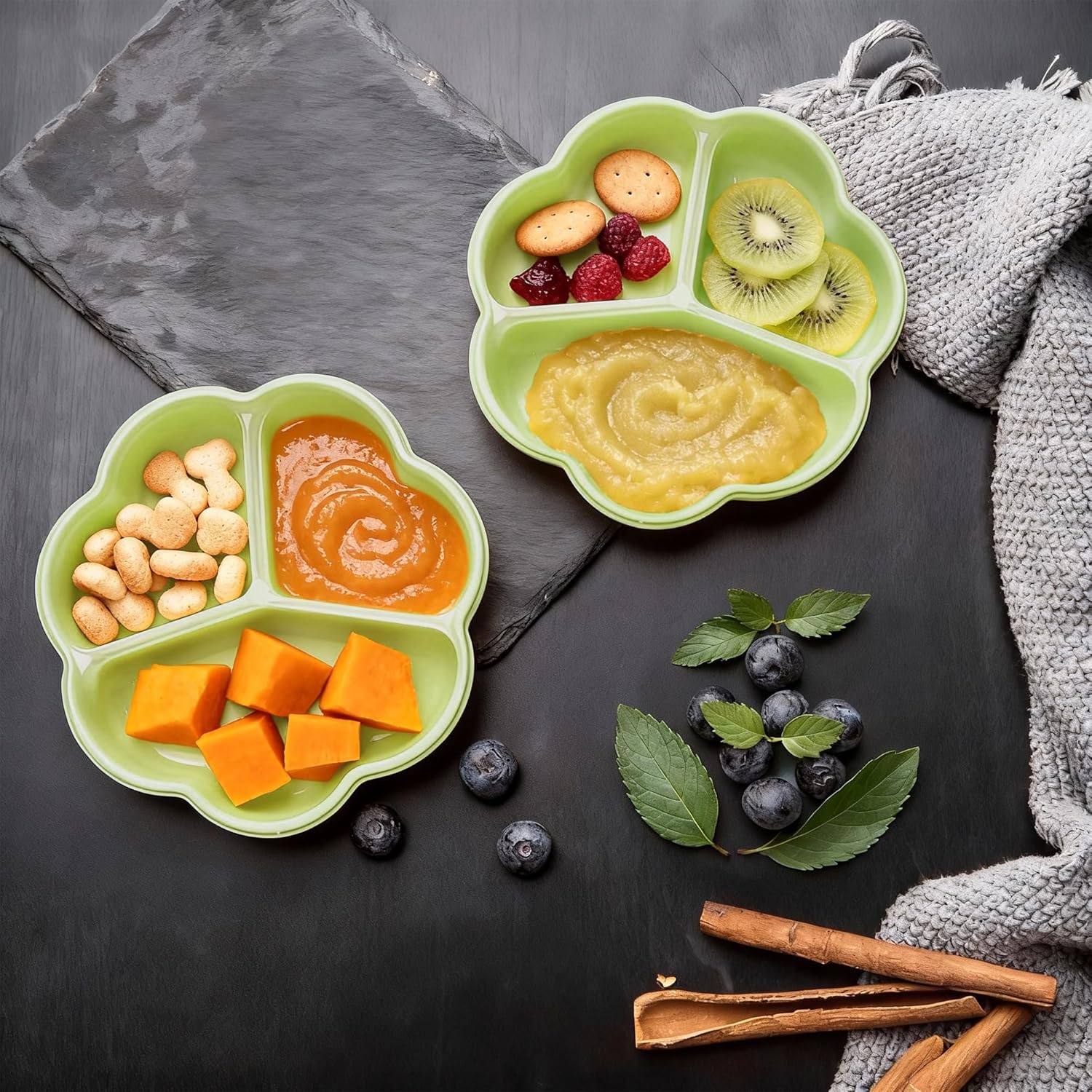 Liquid Silicone Baby Feeding Set – Suction Plates for Toddlers –BPA Free Eating Essentials for 36+ Months (2, Lime Green)