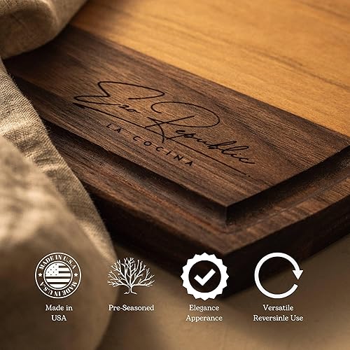 Miniatura 2 de Tabla de cortar de madera de cerezo y nogal arqueada con ranura para jugos, tablas de cortar reversibles duraderas para carne cruda, queso y