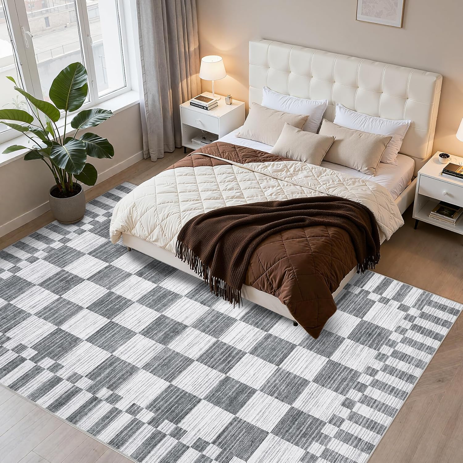 GarveeHome Grey Checkered Rug 6×9 Area Rugs for Living Room,Non-Slip Washable Rug Soft Low-Pile, Modern Farmhouse Geometric Rugs for Bedroom Dining Room - Image 9