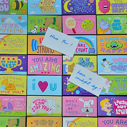 Miniatura 4 de Youngever Paquete de 300 tarjetas de almuerzo para niños, 50 diseños únicos, notas de caja de almuerzo, tarjetas de pensamiento motivacional e