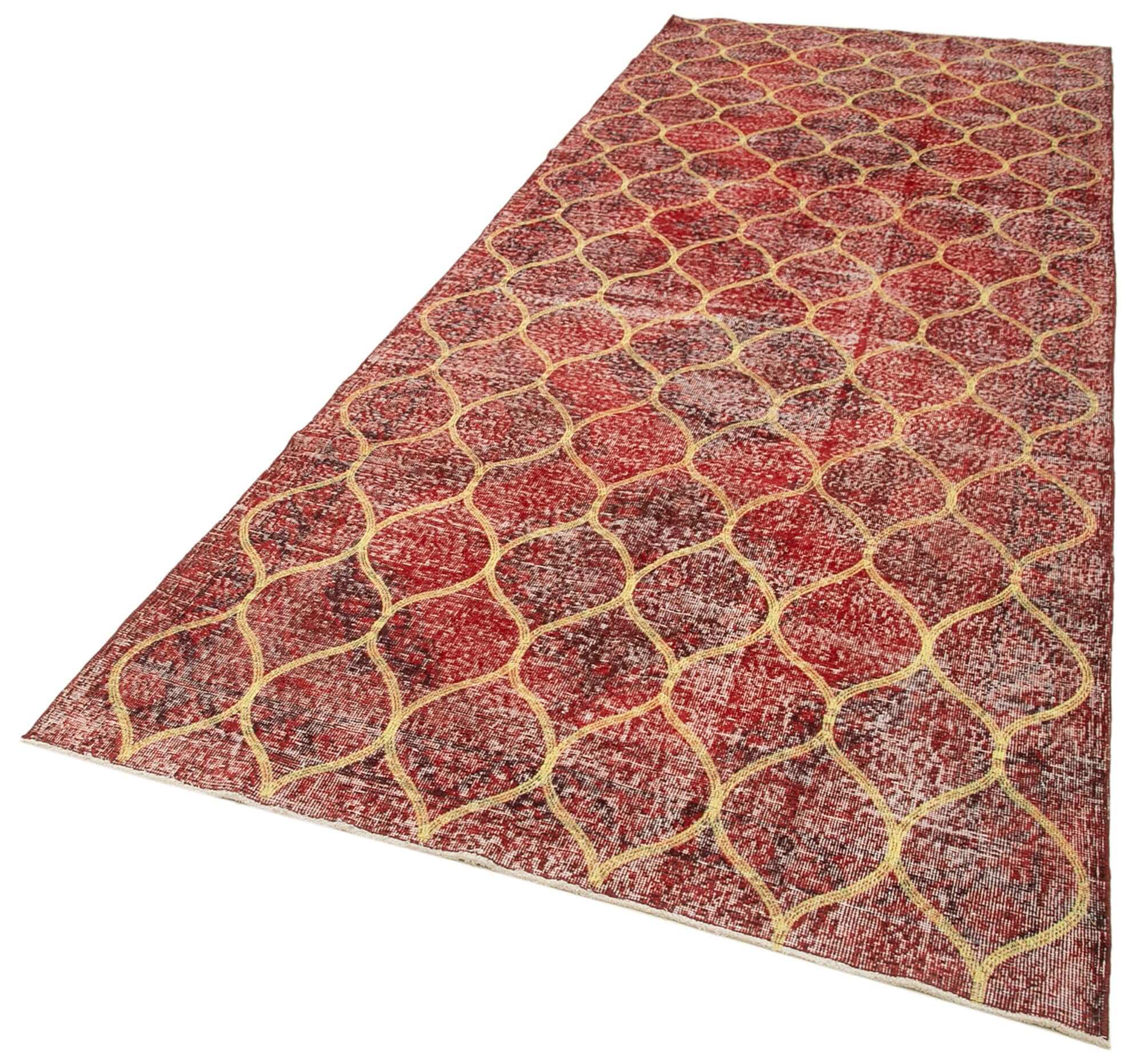 48 x 124 - 143 x 377 Cm Geometric Carpet Red Geometric Bohemian Wool Cotton Handmade Handknotted Vintage