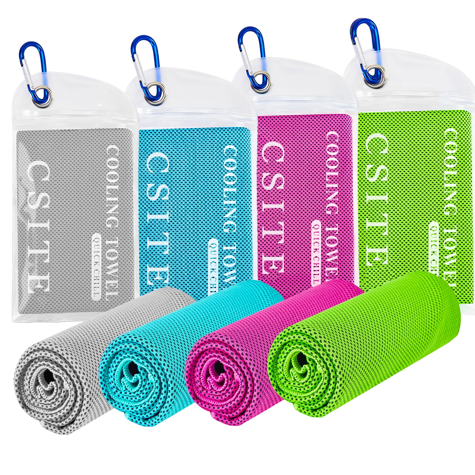 CSITE Cooling Towels for Neck and Face - 4 Pack 47x12 Inch Ice Cold Microfiber Towels, Soft & Breathable Cooling Towel for Hot Weather, Sports, Yoga, Workout, Running, Golf, Camping