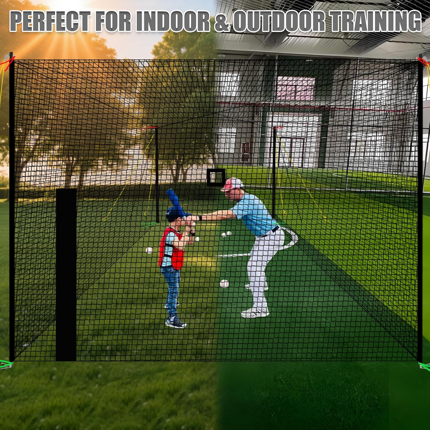 Upgraded Baseball Batting Cage Net and Metal Frame, 22x12x8FT Baseball & Softball Cage Nets with Steel Poles Frame, Portable Enclosed Batting Hitting Cages for Backyard Training Outdoor