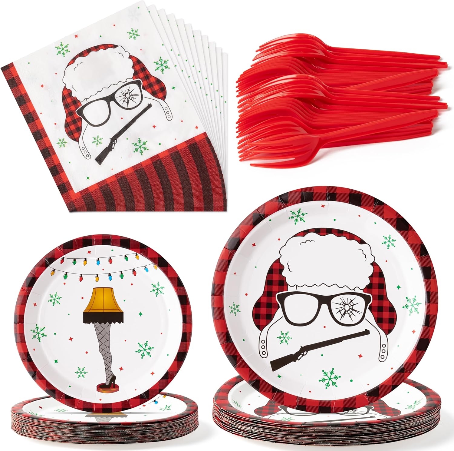 Christmas Plates Napkins Tableware - 96pcs Funny Xmas Movie Party Forks Dinnerware Set Decorations Supplies, Winter Story Themed Disposable Tableware Favor for Christmas Holiday (24 Guests)