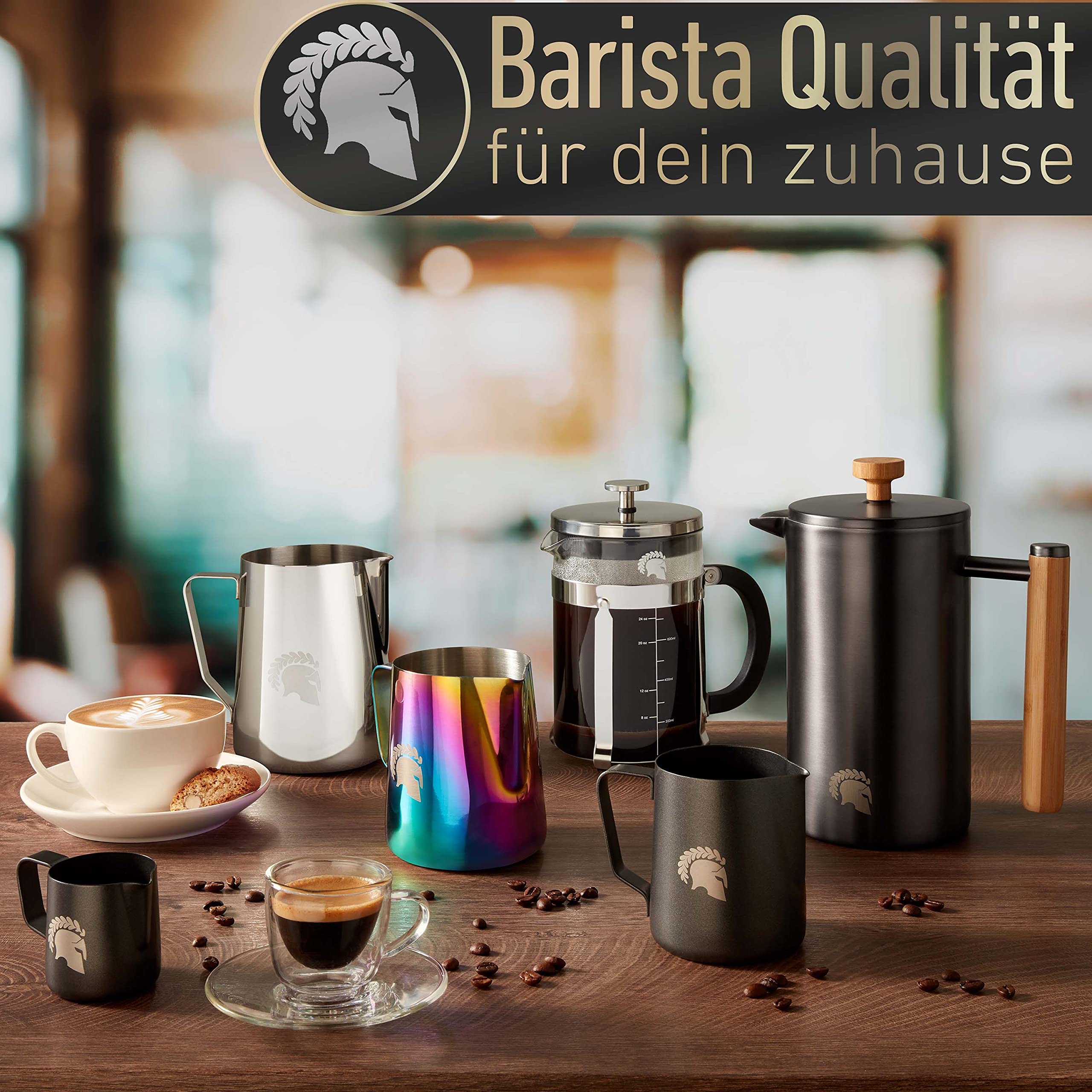 Barista Legends® Set bricco per latte in acciaio inox, colore argento, 100 ml + 350 ml + 600 ml, bricco per schiuma di latte lucidato, bricco per latte in acciaio inox, accessorio Barista