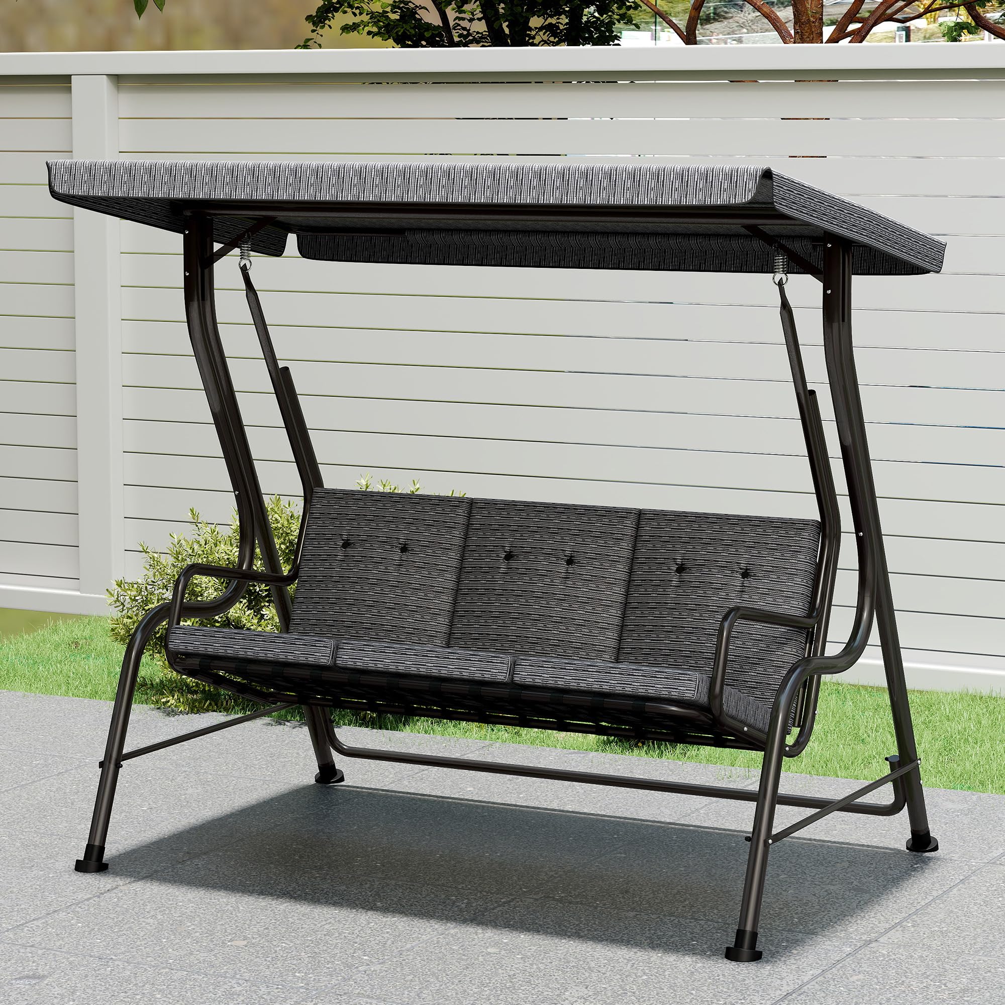 Outsunny Hollywoodschaukel 3-Sitzer Gartenschaukel 200 x 120 x 170 cm Grau | Verstellbares Sonnendach, Texteline