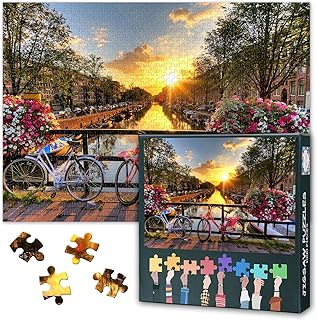 Comprar Amsterdam Puzzle de 1000 piezas, canales primaverales con flores y bicicletas, 50 x 70 cm, diseño de Países Bajos, sofisticado puzle para adultos