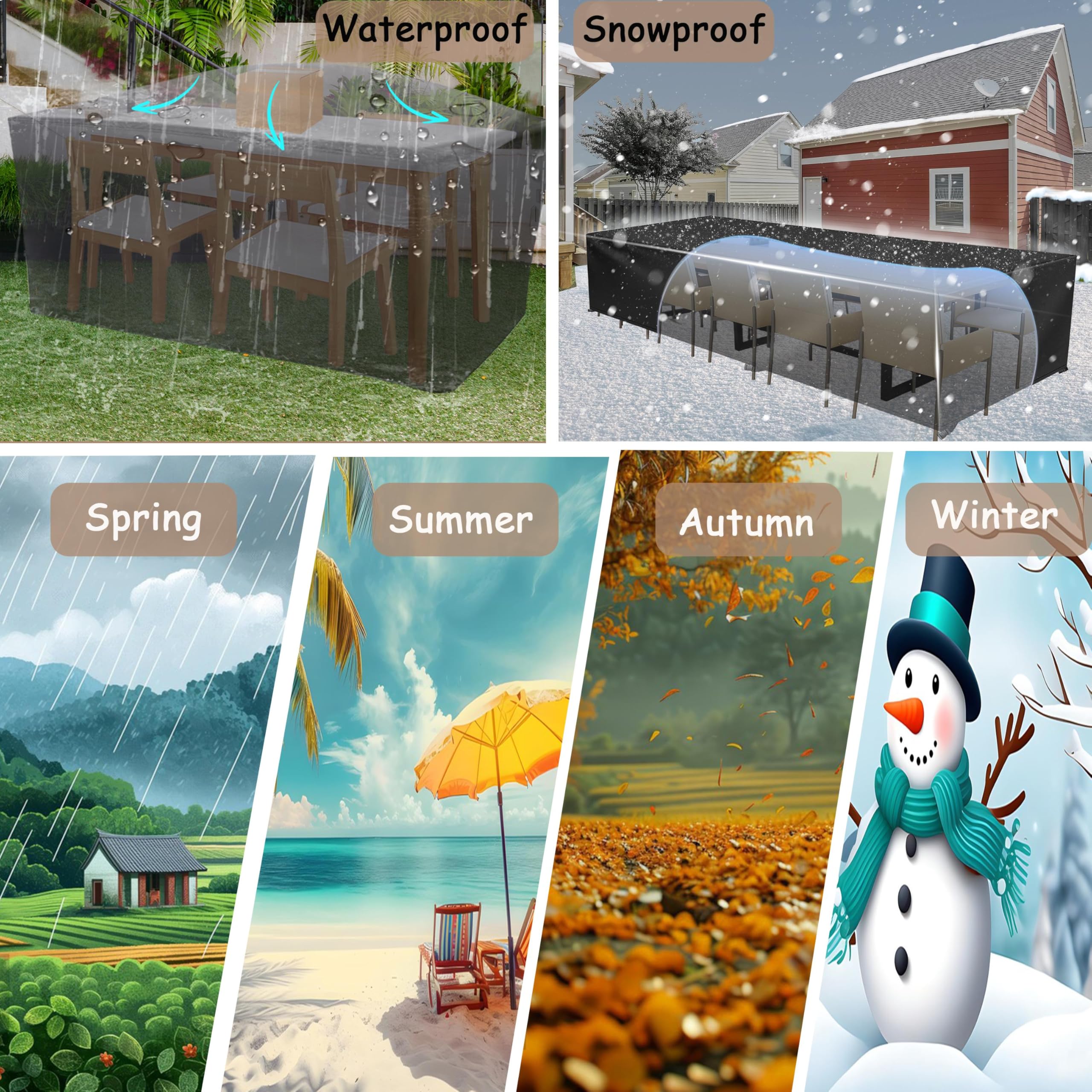 Fundas para Mesas Exteriores Jardin Impermeable Funda para Exterior Muebles, 290x110x95cm/LxWxH Funda de Tela Oxford 420D Protege La Mesa Y Las Sillas De La Lluvia Y El Sol, Resistente al Viento