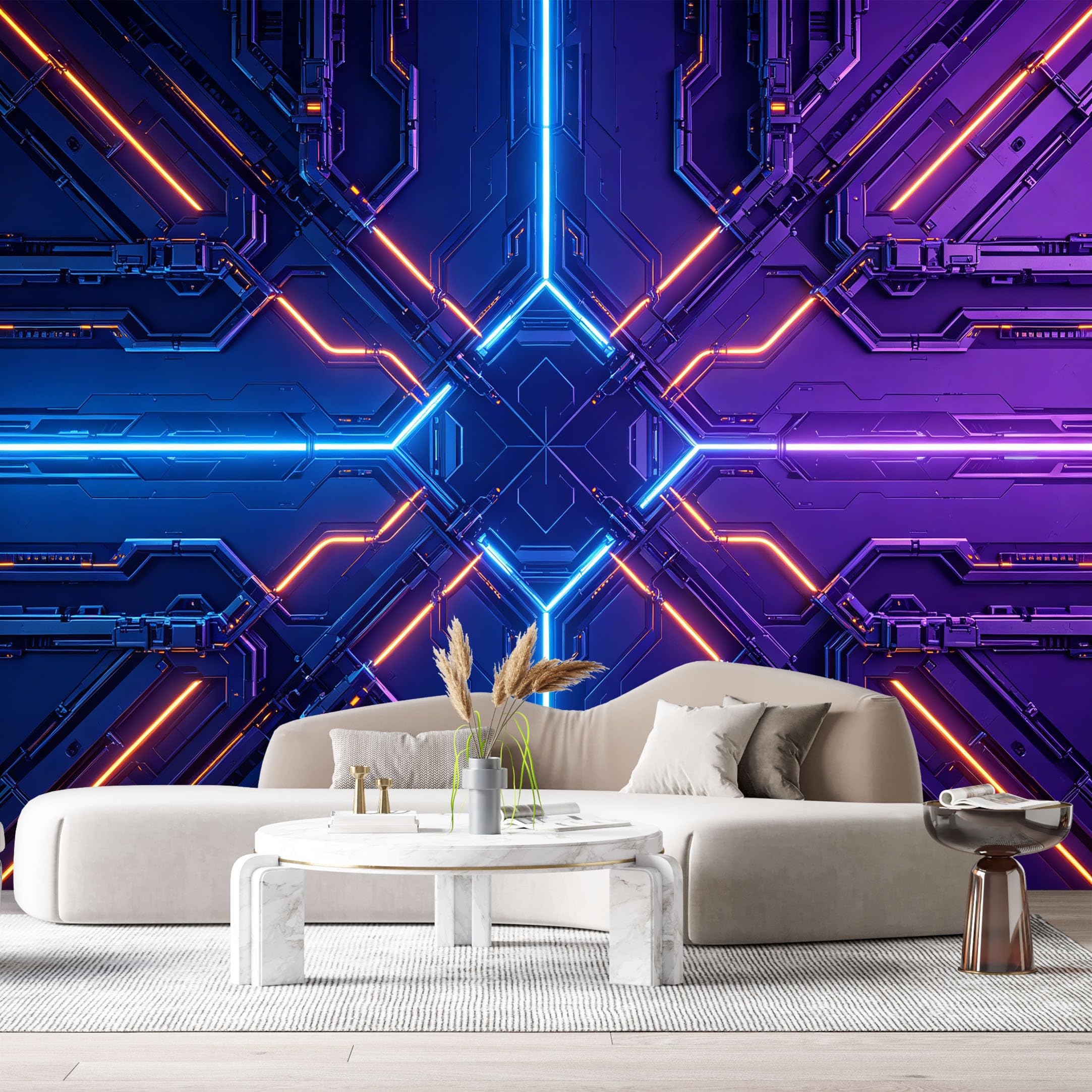 Custom Size Wall Murals Futuristic Geometric Abstract Neon Circuit Lines SelfAdhesive Wall Fabric Removable Large Wallpaper for Photo Living Room