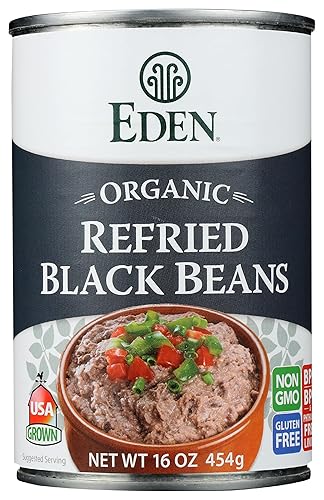 Eden Frijoles Negros Refritos Orgánicos, Frijoles Negros Refritos, ligeramente salados, vegetarianos, sin OMG, cultivados en Estados Unidos, sin