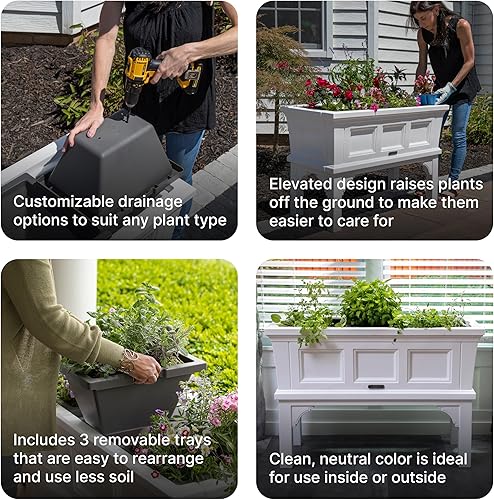 Miniatura 4 de Step2 Atherton - Maceta elevada, macetas grandes para plantas al aire libre, jardinería y maceta para patio o porche, fácil drenaje, plástico Blanco