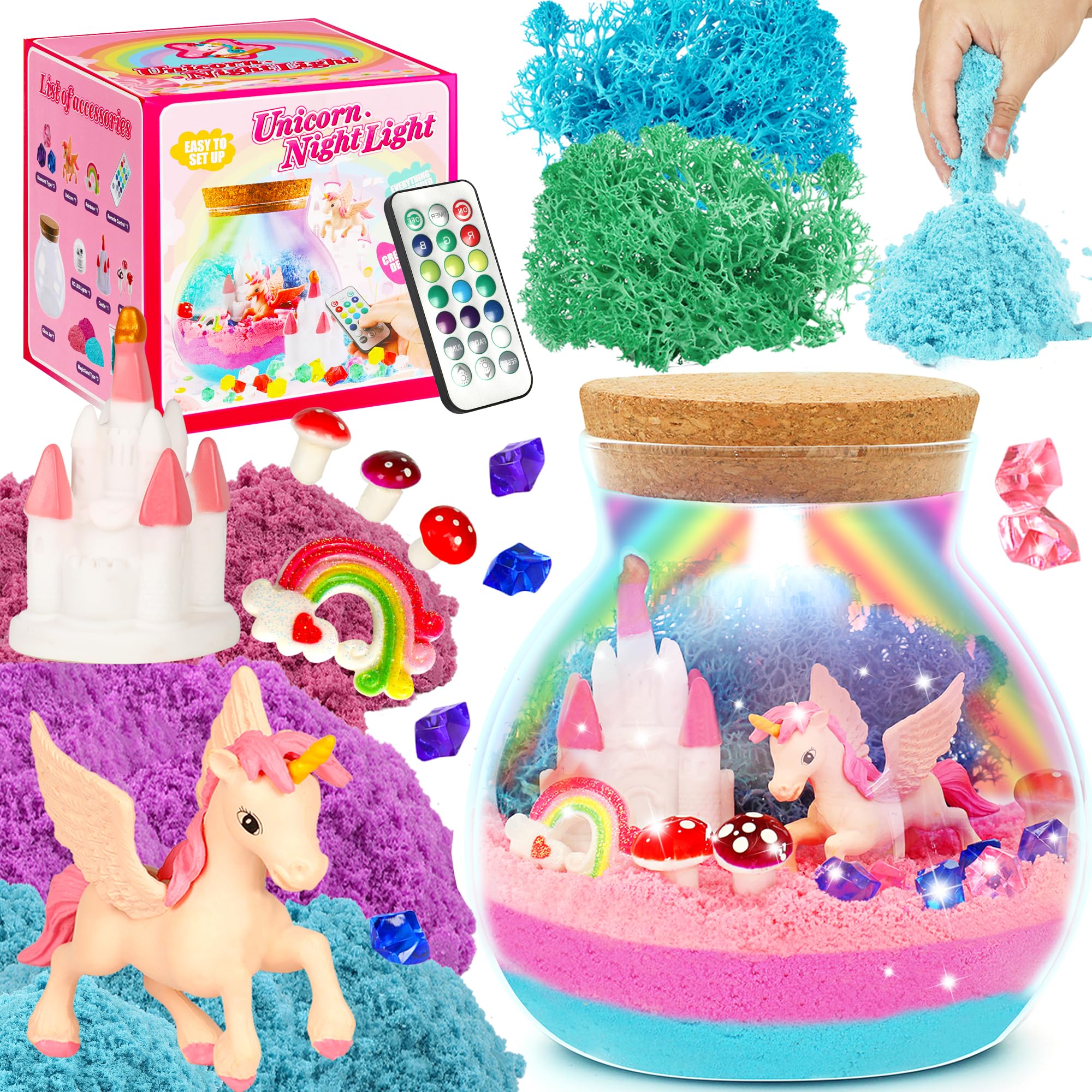 Doyran Regalo unicorno per ragazze, con unicorno luminoso, terrario per bambini, luce notturna fai da te, regalo di compleanno per bambini di età compresa tra 4, 5, 6, 7, 8, 9, 10, 11 e 12 anni