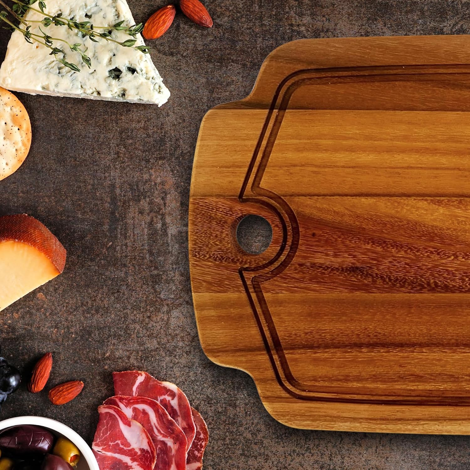 Ironwood Gourmet Pinehurst XL Acacia Wood Charcuterie Board, 20" x 12" Wooden Serving Board