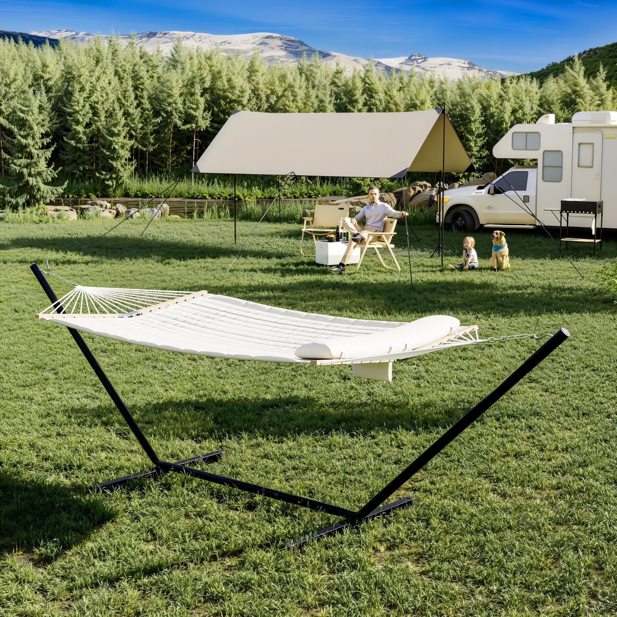 Garvee Hamac Double 365cm avec Support en Acier, Sac de Transport Inclus