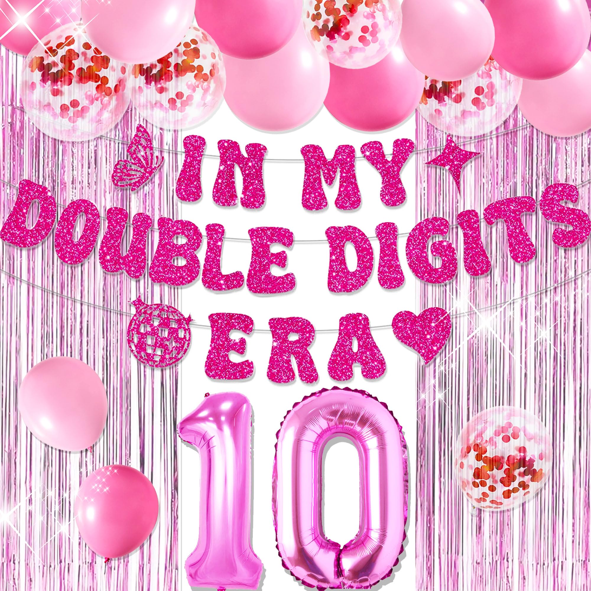 Photo 1 of 10th Birthday Decorations for Girl Pink In My Double Digits Era Banner