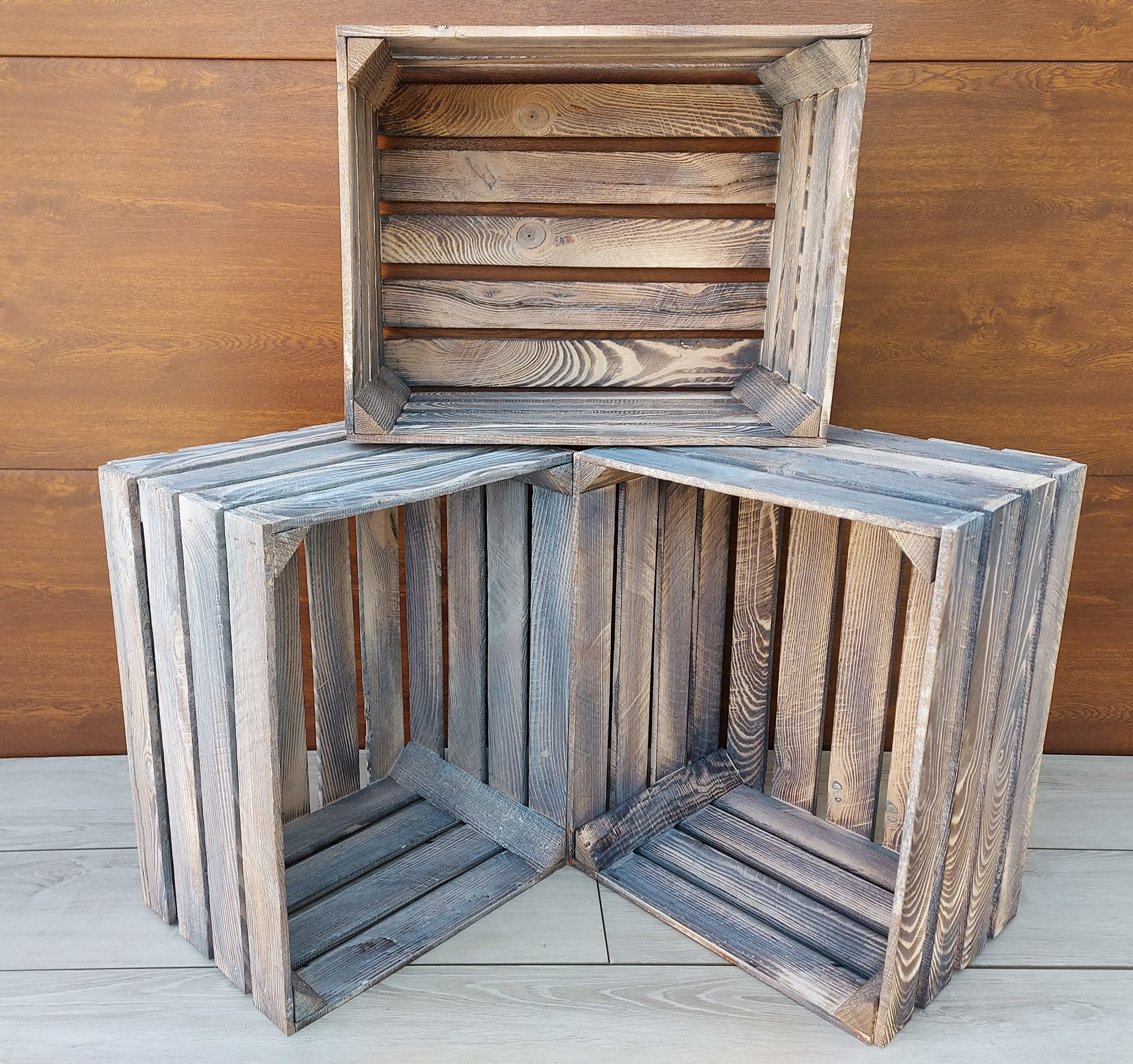Grigio, Bianca,Nero Cassette Legno- set di Portafrutta, dimensioni 50x40x30 cm - misura media, utilizzabile come contenitore o decorativo, resistente e pulito (Grigio, 3)