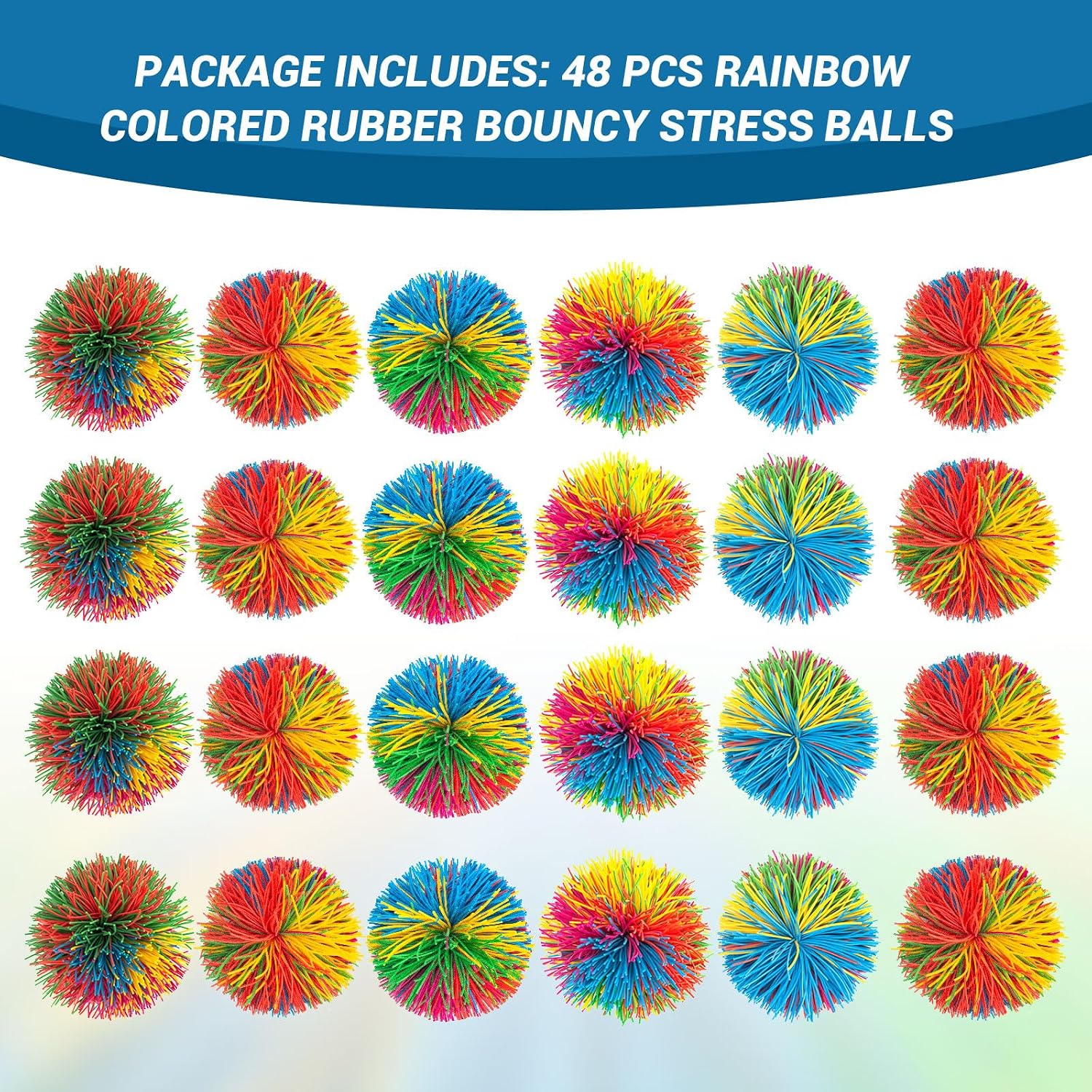 24 Pcs Rubber Bouncy Stringy Balls,Sensory Fidget Stress Ball,Soft Rainbow Pom Bouncy Stress Balls for Anxiety Relief Party Favors Stocking Stuffers Valentine Day Gifts Easter Basket Stuffers