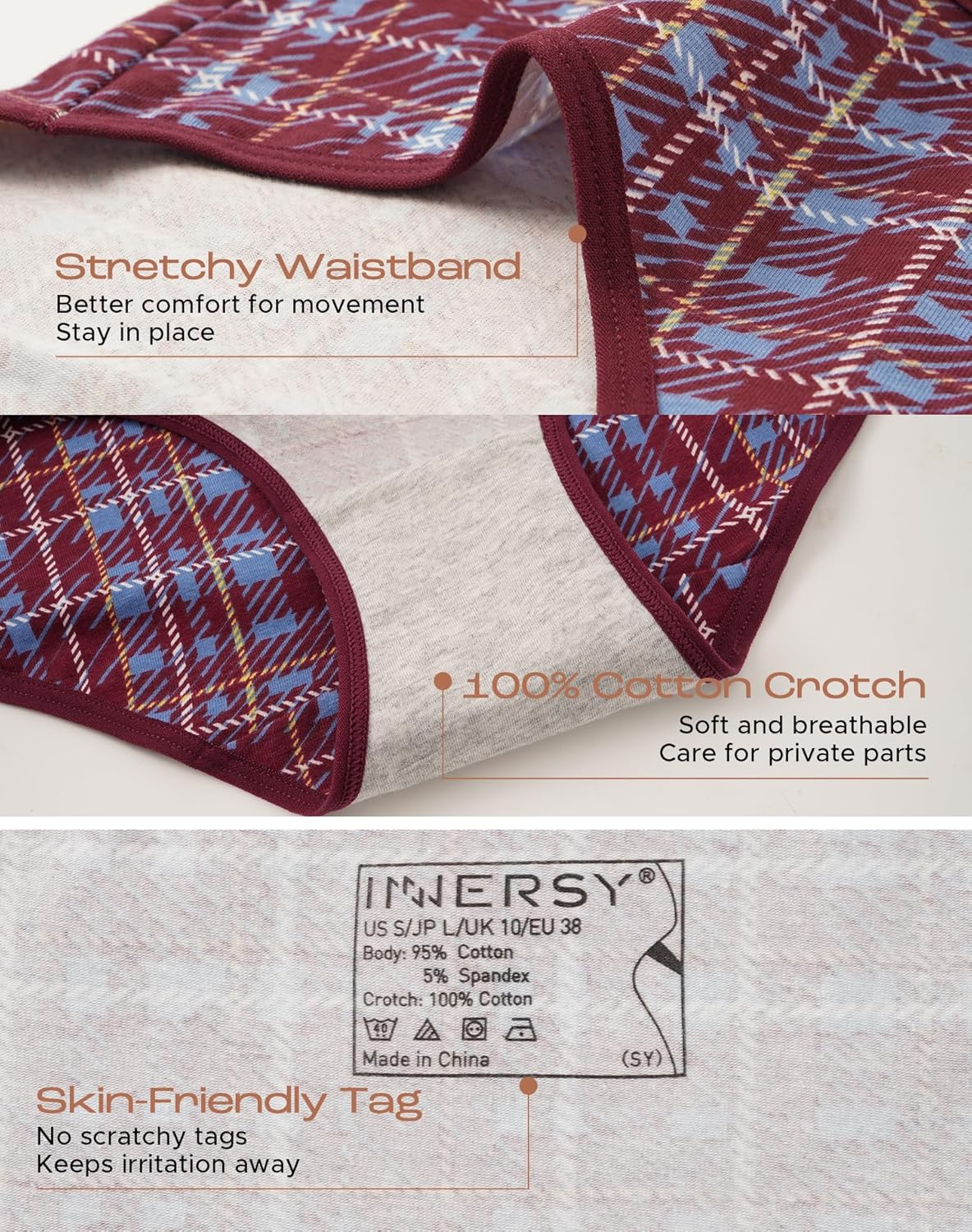 INNERSY Womens Underwear Cotton Hipster Panties Regular & Plus Size 6-Pack - Image 5