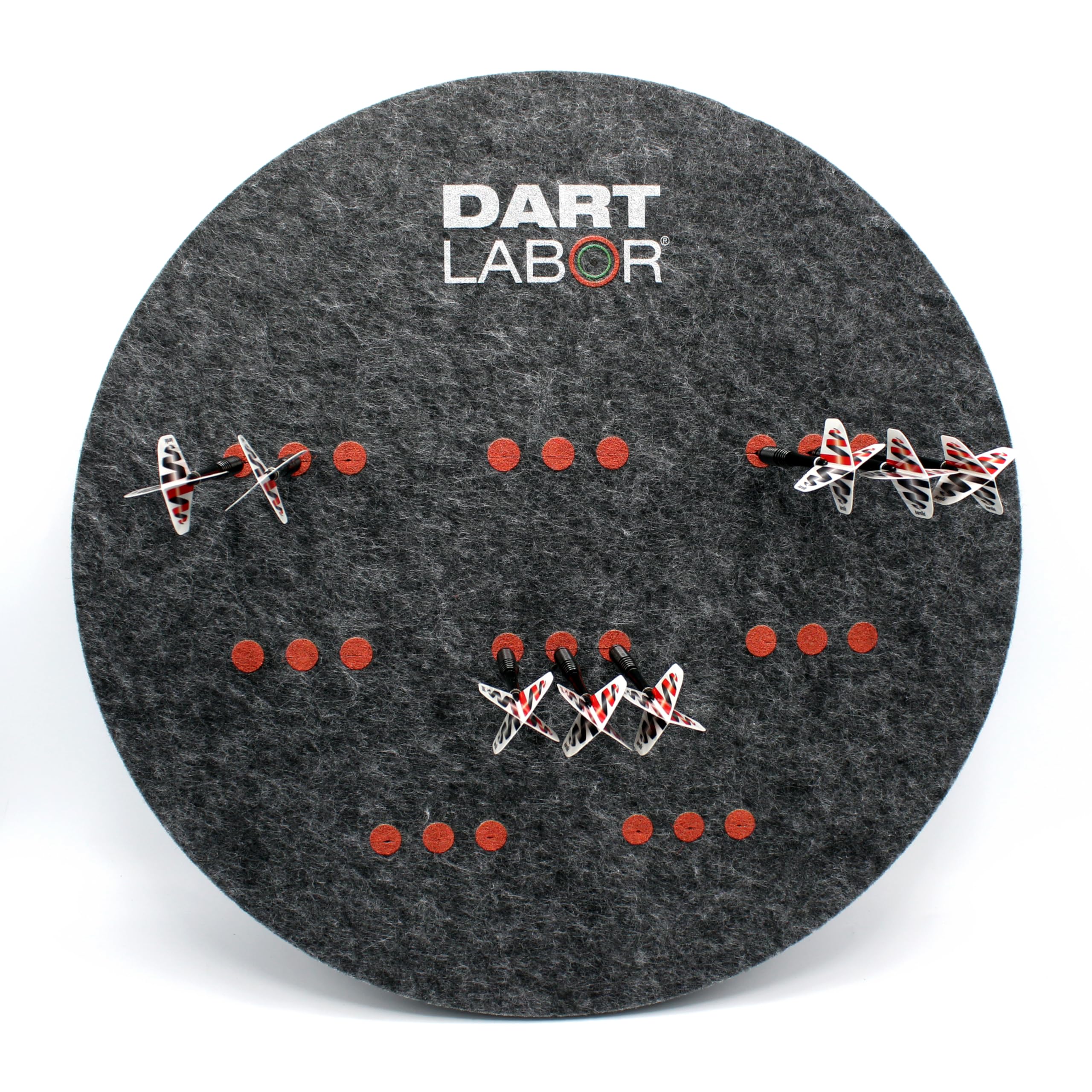 Dart Labor Vlies Darthalterung anthrazit ø 45 cm | Platz für 24 Darts in Vorstanzungen | Aufbewahrung von Steeldarts + Softdarts | Recyclingpolyester | Made in Germany