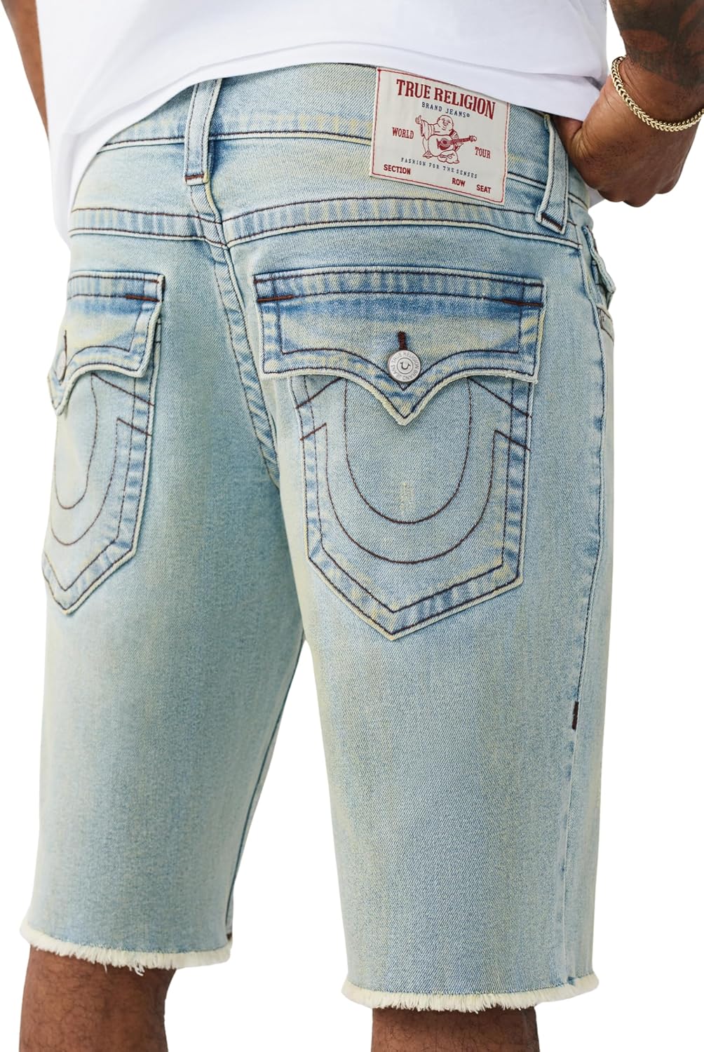 True Religion Men’s Ricky Frayed Hem Denim Short – Relaxed Fit, Zip Fly, Horseshoe Detailing