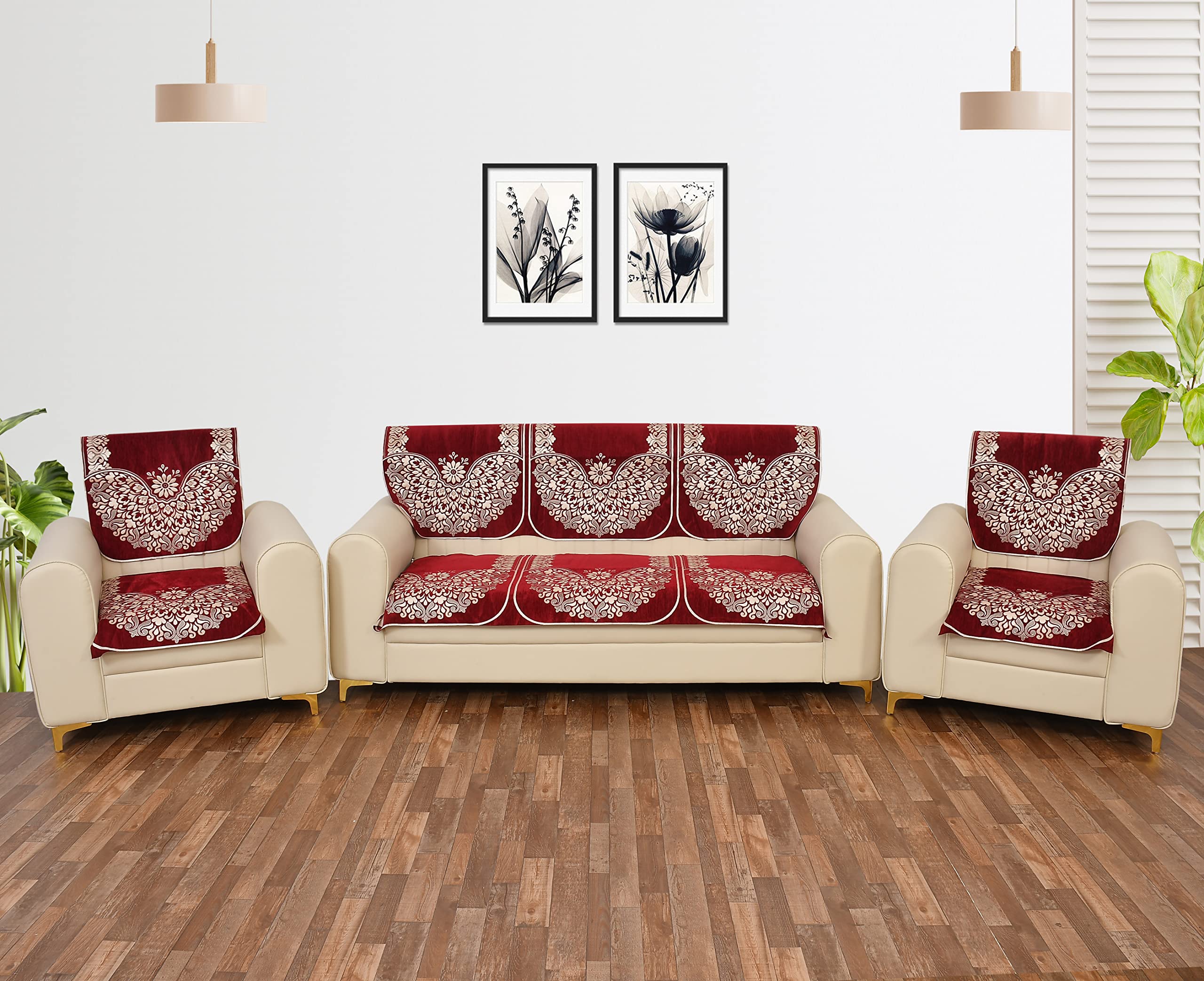 Dazzling Decor Velvet Sofa Cover Set of 5 Seater - Premium Sofa Covers 3 Seater and 2 Seater Full Cover Set for Couch Seat - Heavy Fabric Sofa Slip Protector with Back Covers, 1504_Maroon (B0B8NRKJG5) Amazon Price History, Amazon Price Tracker