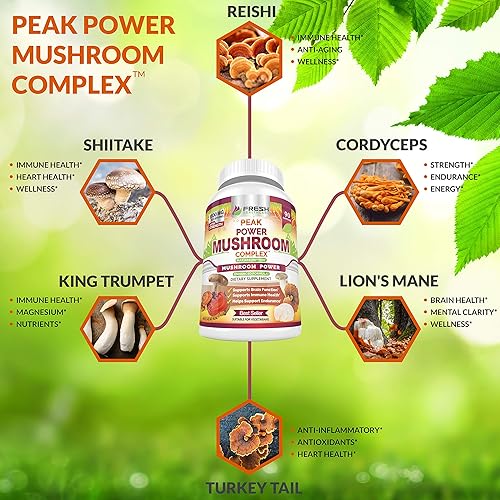Miniatura 3 de FRESH HEALTHCARE Suplemento de hongos - Melena de león, Cordyceps, Reishi, cola de pavo y Shitake - Apoyo inmunológico y cerebral - Suplemento de