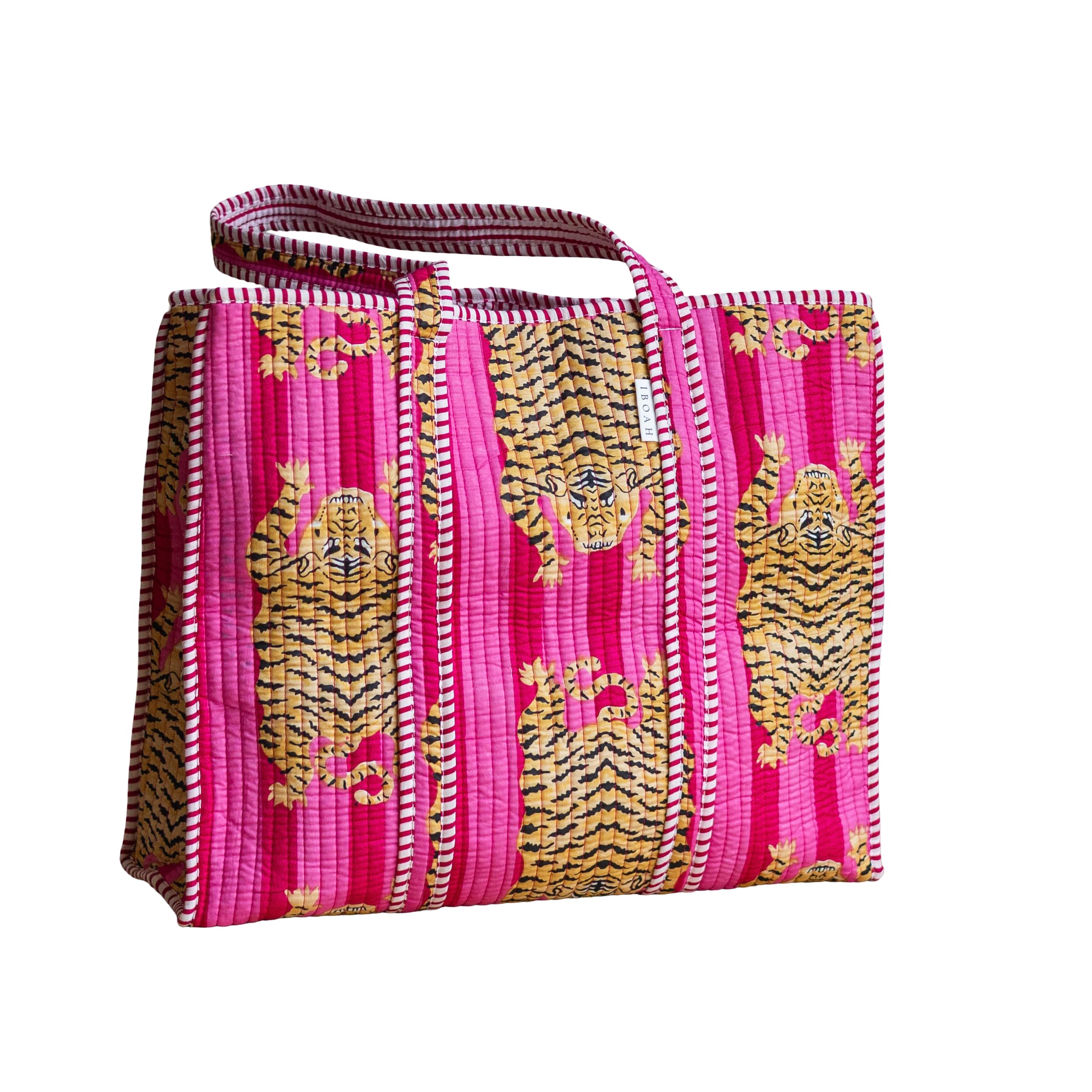 Handtasche aus Baumwolle mit Tigermuster, groß, gepolstert, handgefertigt