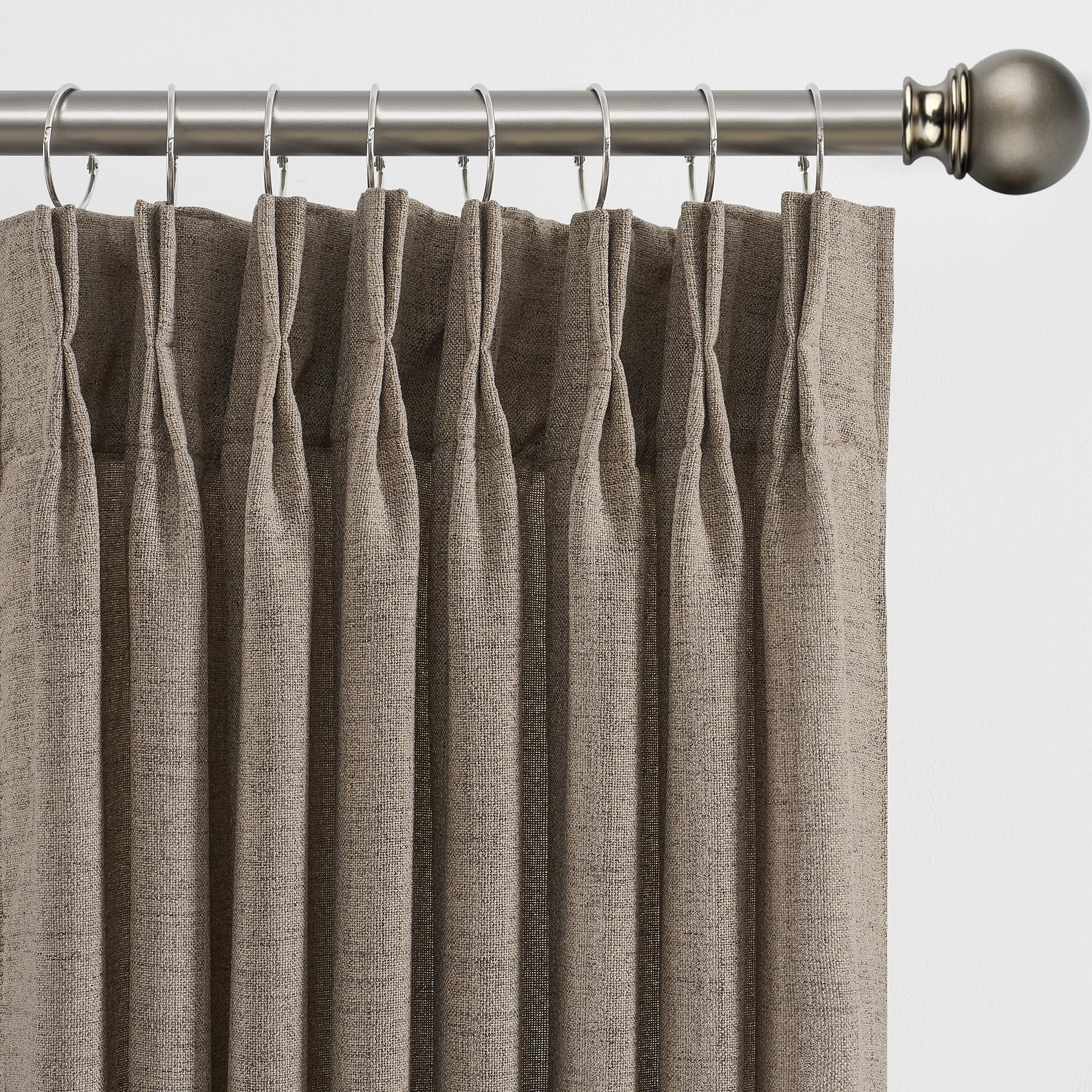 RAIN CITY Khaki Sheer Curtains for Living Room, Brownish Color Pinch Pleated Back Tab Drapes with Hooks,Linen Burlap Light Filtering Window Curtain