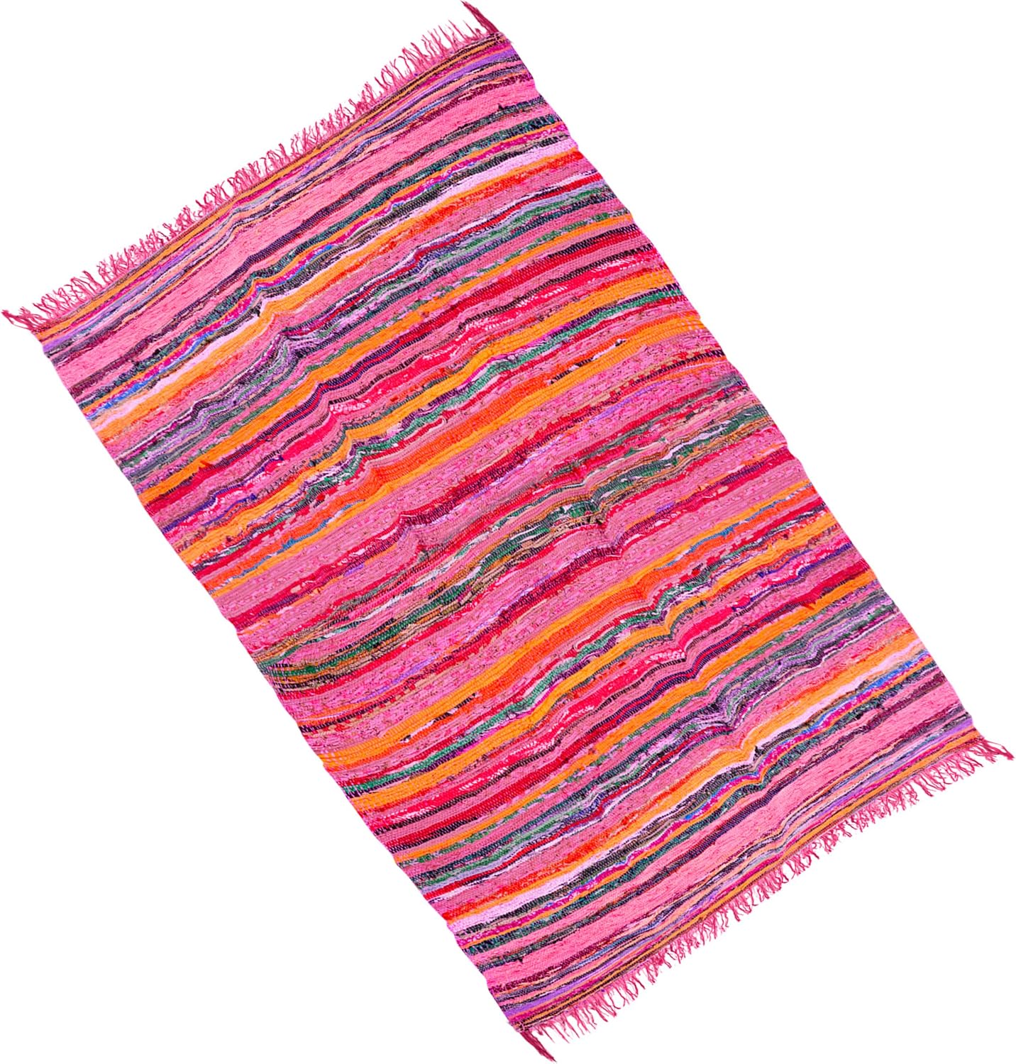 NAQSH Chindi Area Rag Rug 3.5x6 Feet - Recycled Cotton Colorful Reversible Runner Rugs, Multicolor Hand Woven Home Collection,(Pink Chindi Runner)