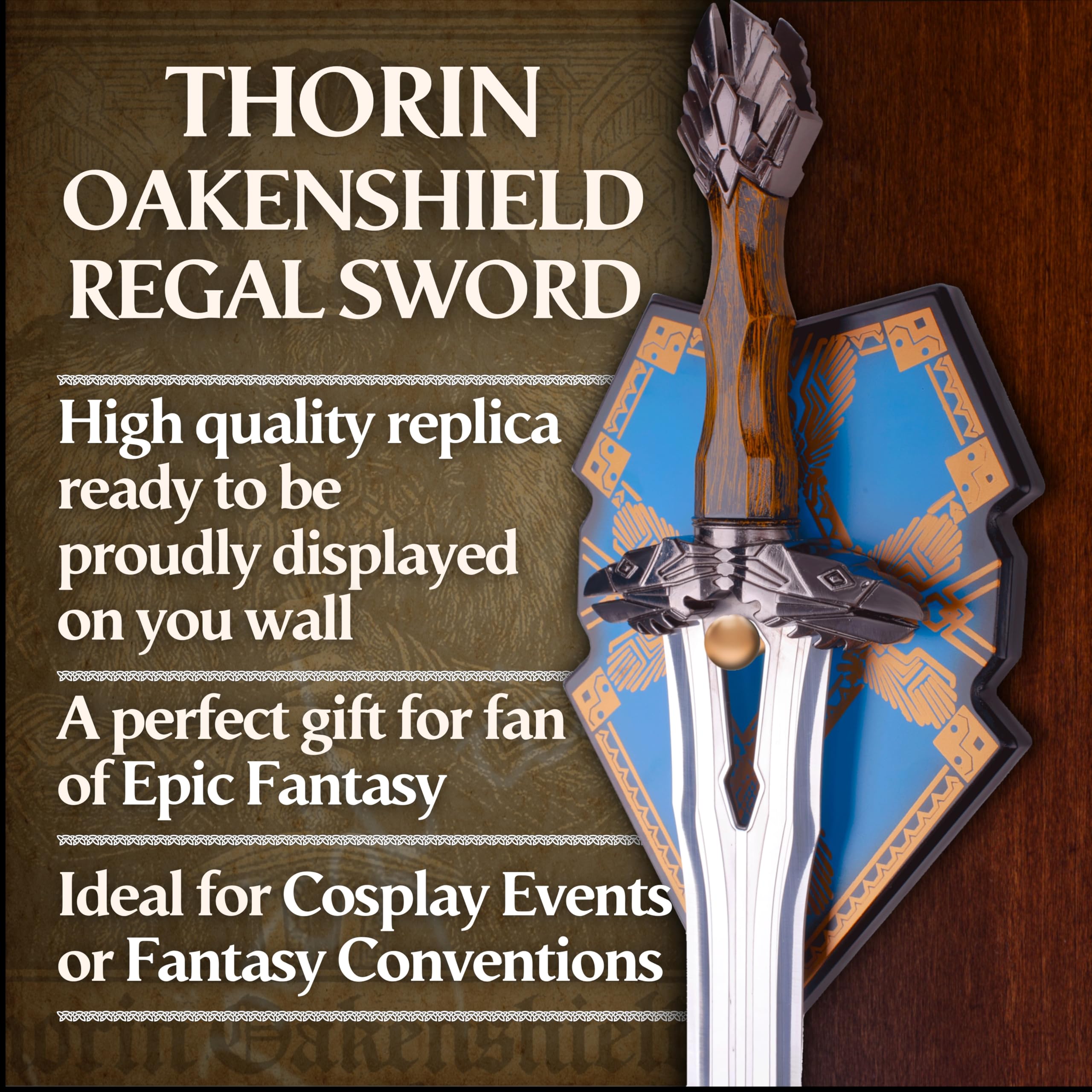 Schwert Echt Metall inspiriert von LOTR The Rings of Power Sting Legolas Oakenshield Orcrist Thorin Glamdring Herugrim Boromir Angmar Ringwraith Gimli (Thorin Oakenshield Regal Sword JT6055)