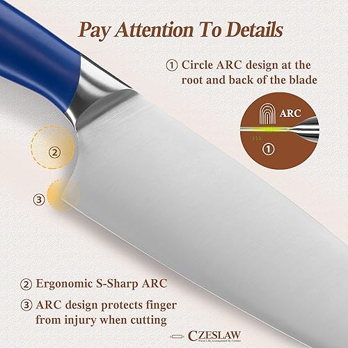 Miniatura 7 de Juego de cuchillos, juego de cuchillos de cocina de 3 piezas - Razor Sharp Professional Japanese Chef Knife Set, forjado de acero alemán de alto