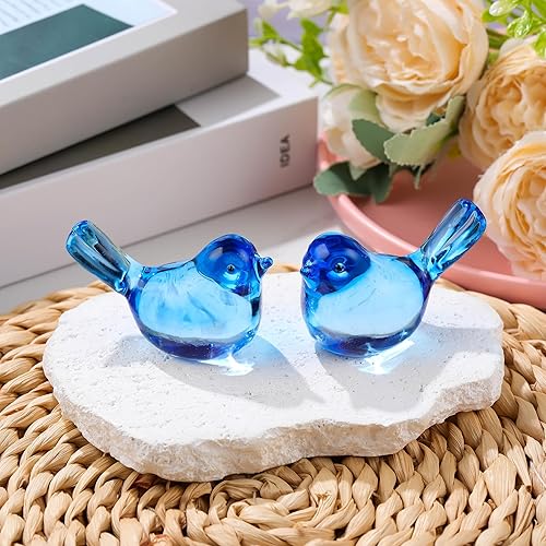 Miniatura 4 de Qianwei 2 figuras coleccionables de pájaros de cristal, hechas a mano, de vidrio soplado, pájaros, animales, decoración del hogar, mesa de