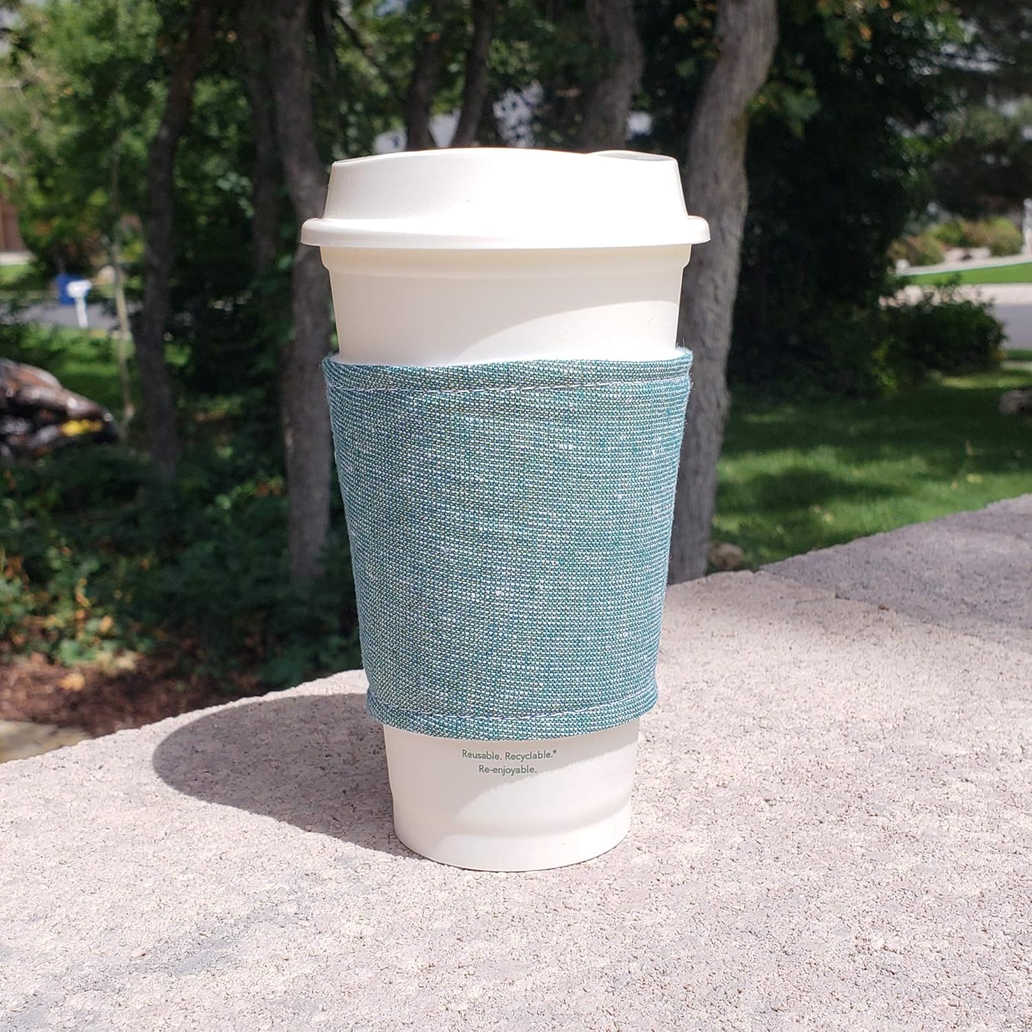 Fabric coffee cozy/cup sleeve/coffee sleeve/coffee cup holder Essex Linen in Teal