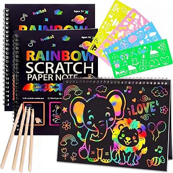 Scratch Art Paper Set, 2pack Rainbow Magic Scratch Notebooks Crafts Kits