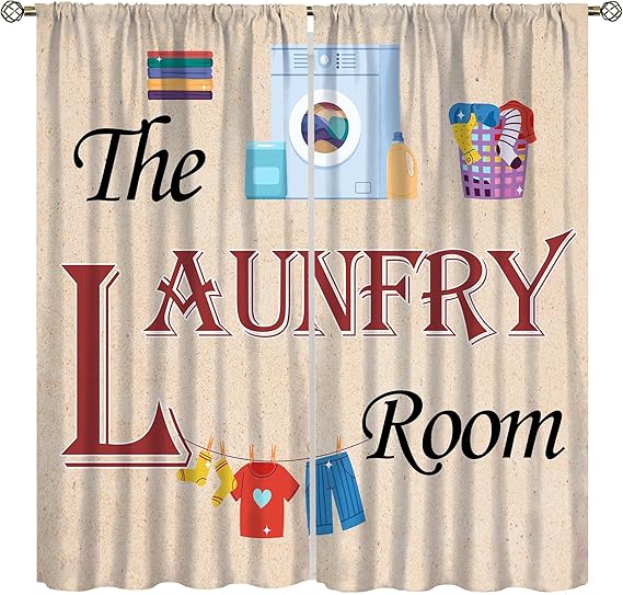 AAVEUP Laundry Room Curtain, Vintage Rustic Washing Clothes