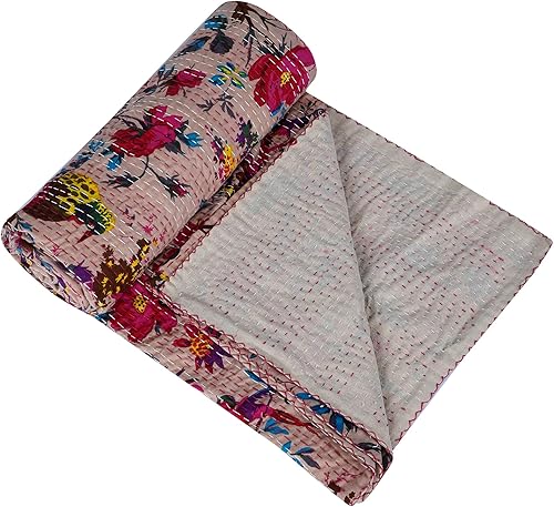 Miniatura 3 de Edredón de Kantha indio de 100 % algodón, estampado de pájaros, tamaño individual, manta tradicional hecha a mano, ligera, colcha de cama,