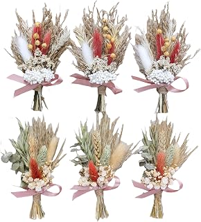 Mini Dried Flower Bouquet (Pack of 6) Suitable for wedding party dinner plate decoration, small dried flowers for crafts, birthday cake bridesmaid gift box, envelope decoration.(Dark Orange)
