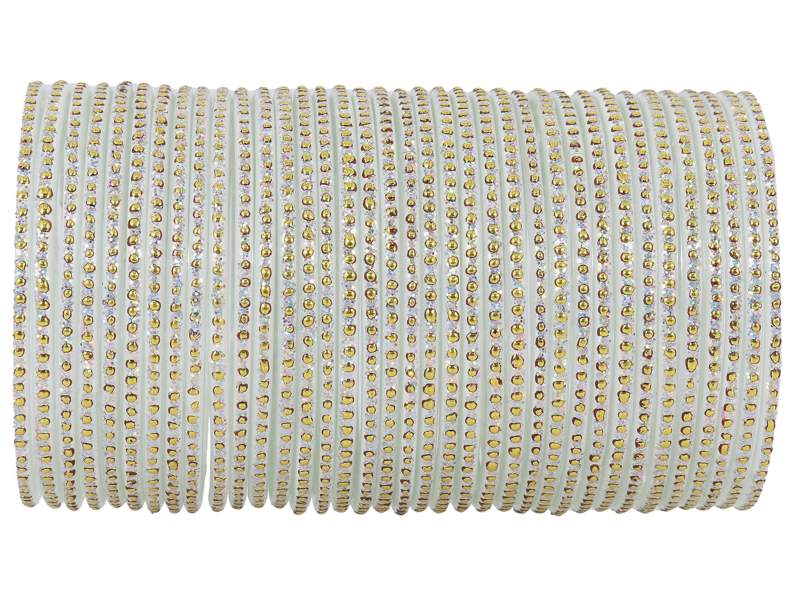ZULKA Glass Bangles Set For Women & Girls with Golden Polka Dots & Glitter | Stylish Fancy Bangles | Plain Glass Bangles | Traditional Womens Bangles | Chudi Set- Pack of 36 Bangle, (F181-White-2.4) (B0CFVDYYQ1) Amazon Price History, Amazon Price Tracker